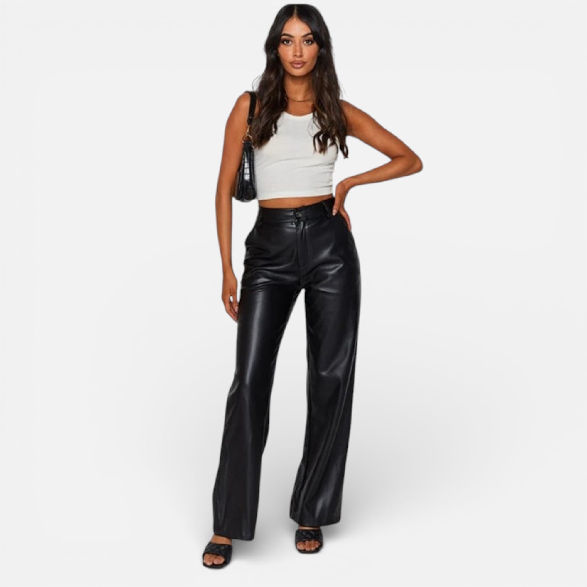 Aveline the Label | Women’s Faux Leather Straight-Leg Pants with Zipper Fly