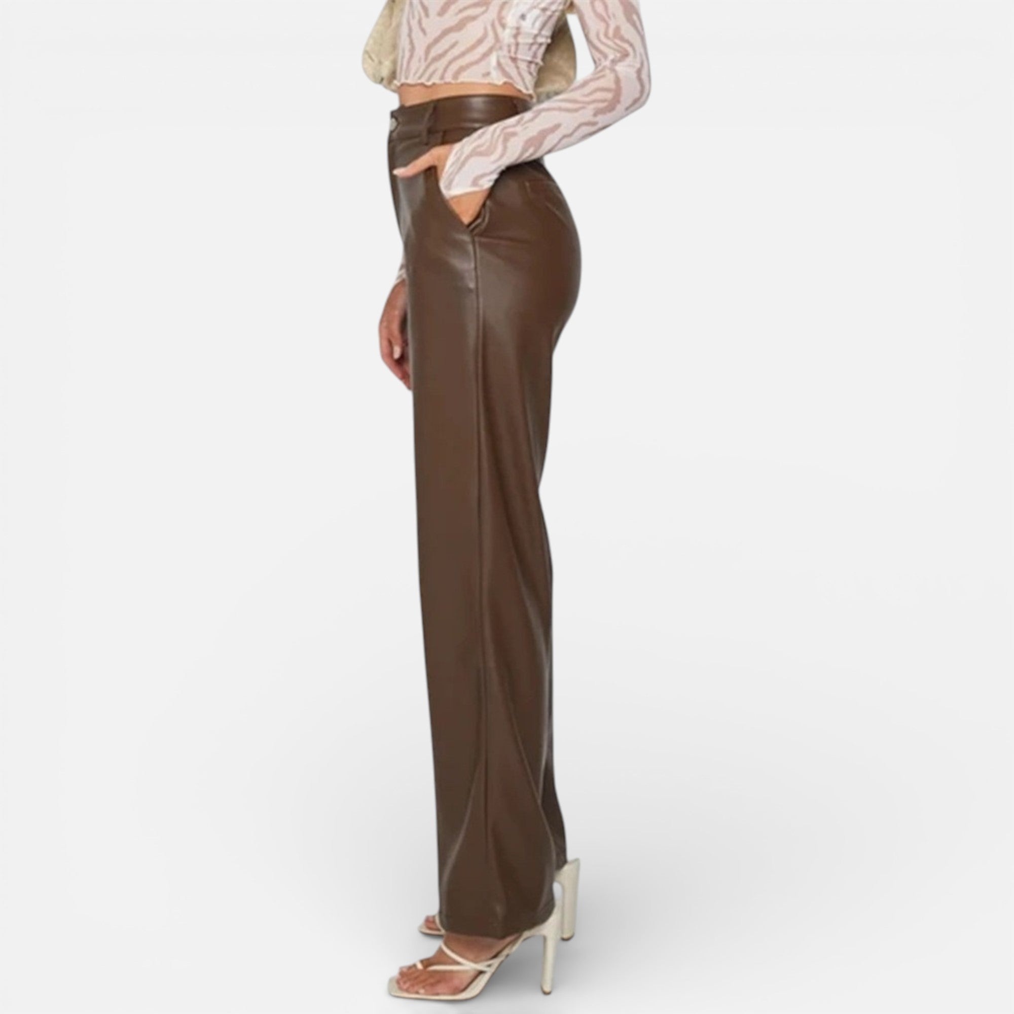 Aveline the Label | Women’s Faux Leather Straight-Leg Pants with Zipper Fly