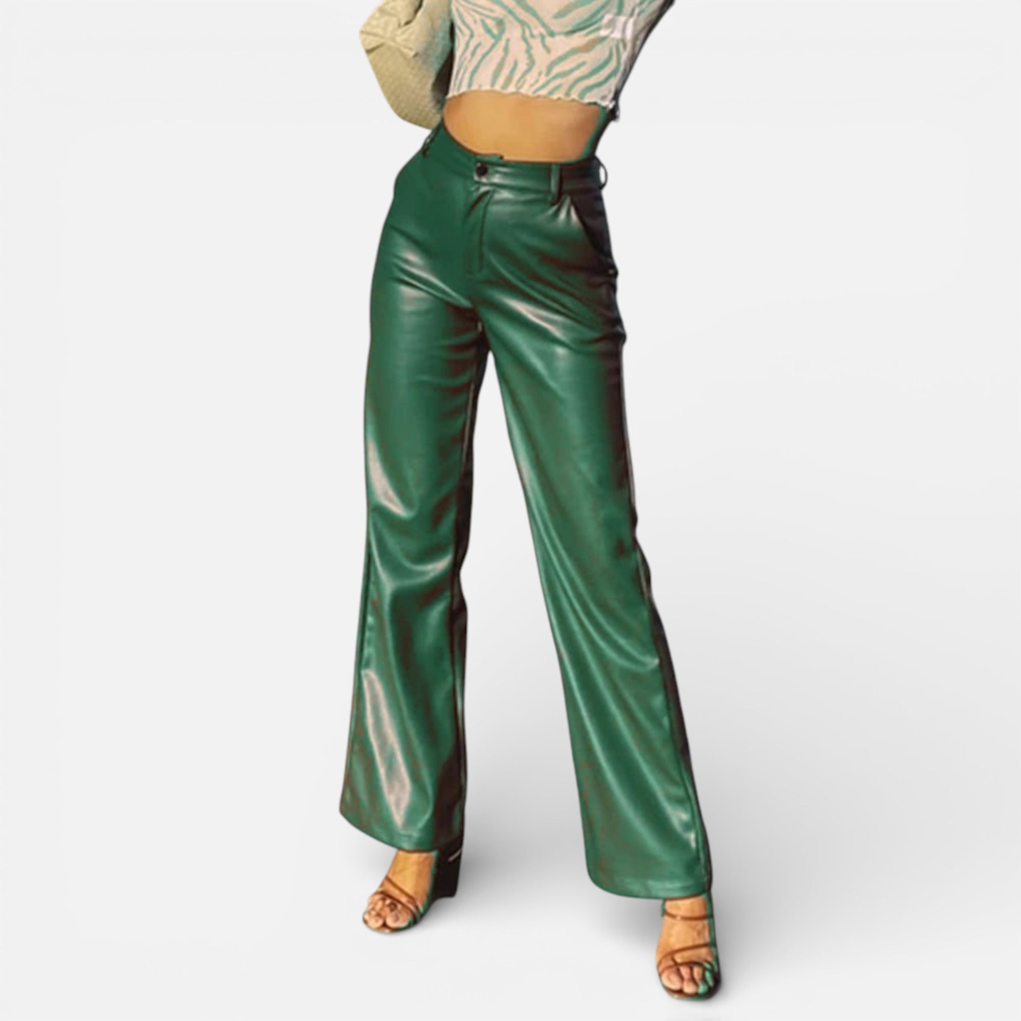 Aveline the Label | Women’s Faux Leather Straight-Leg Pants with Zipper Fly