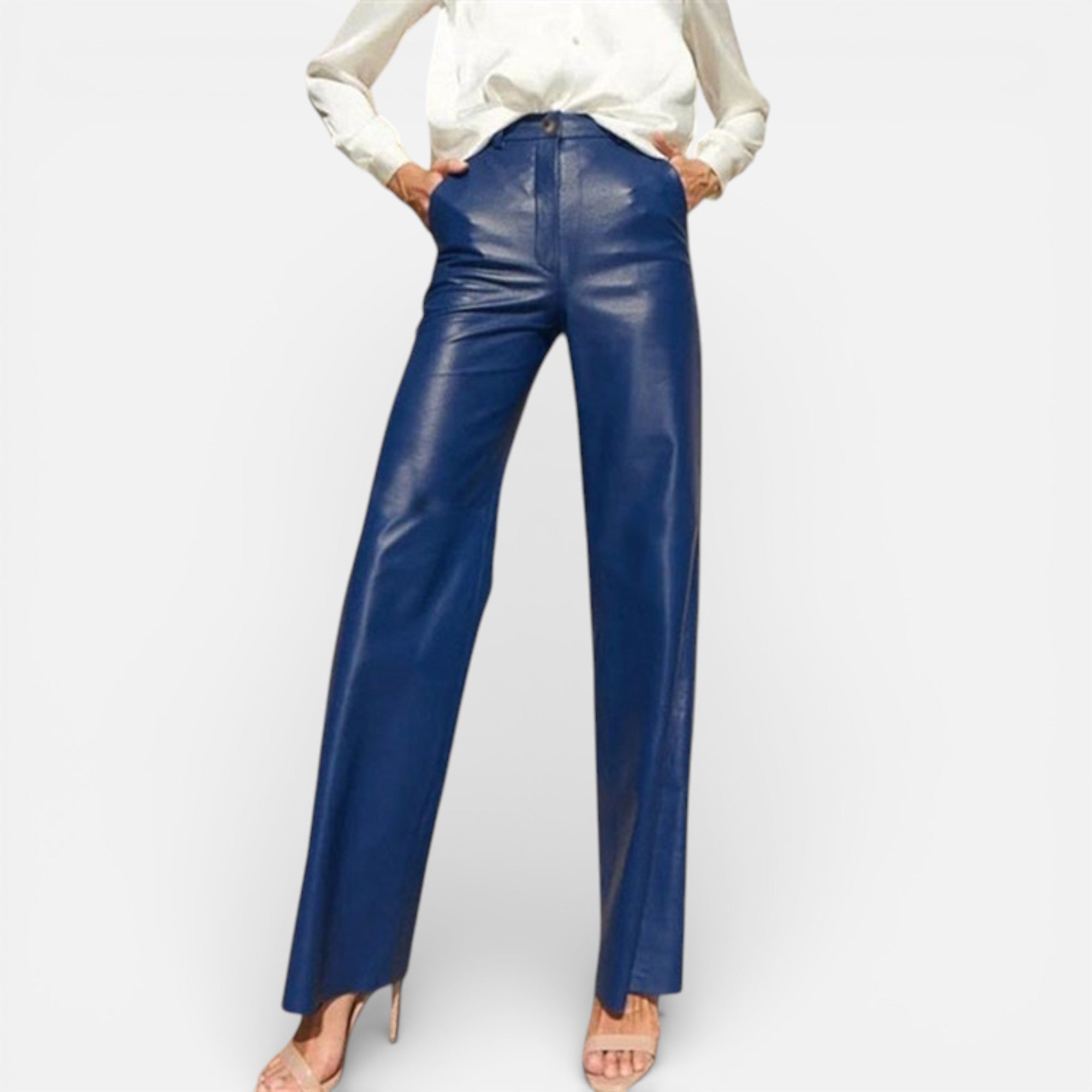 Aveline the Label | Women’s Faux Leather Straight-Leg Pants with Zipper Fly