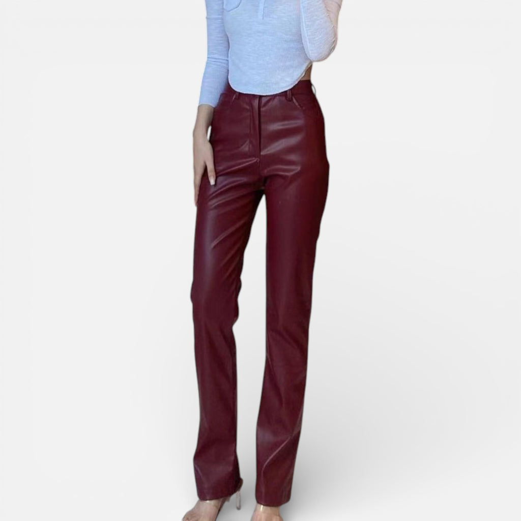 Aveline the Label | Women’s Faux Leather Straight-Leg Pants with Zipper Fly