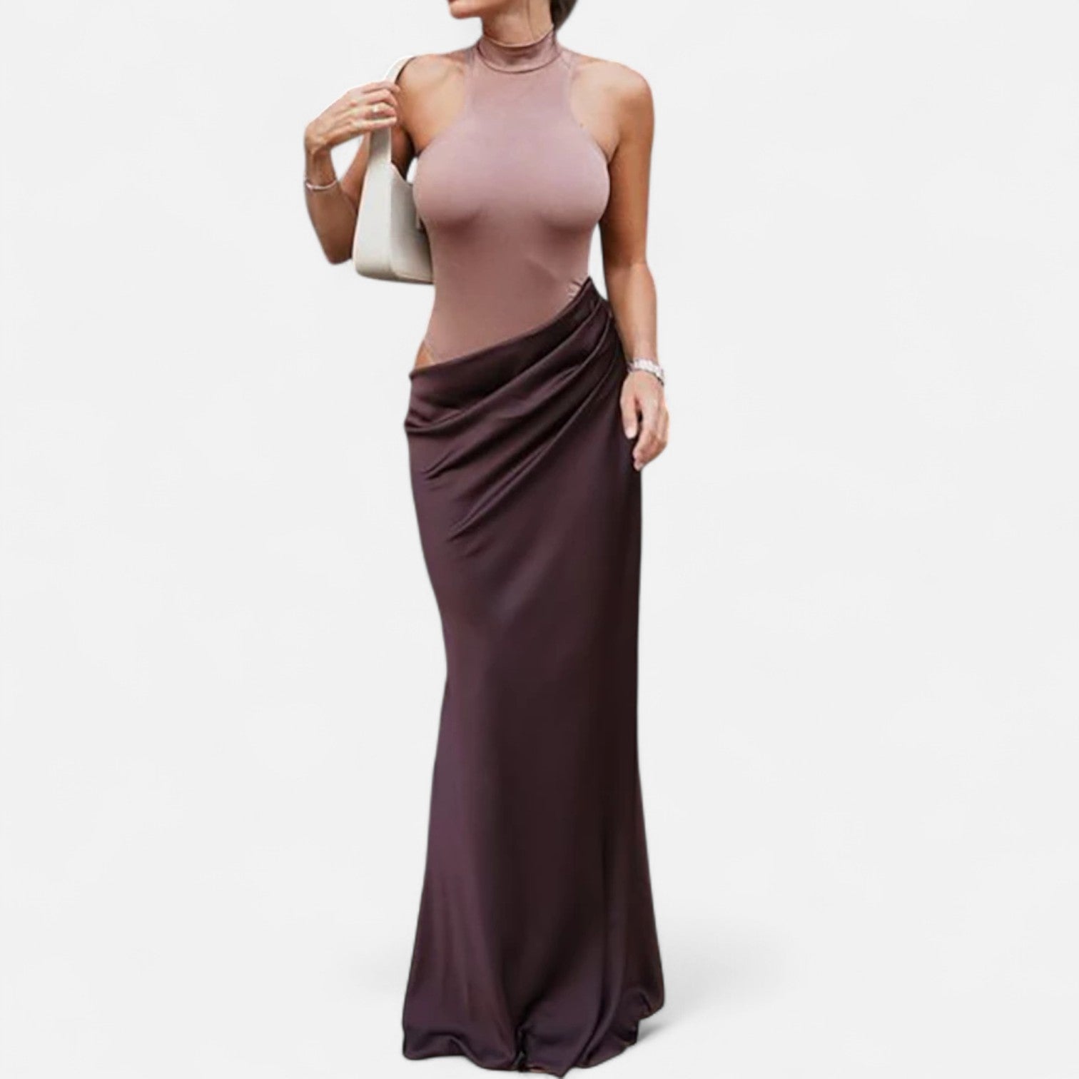Aveline the Label | Women’s Satin Cut-Out Maxi Dress Silky Grace Sculpted Elegance