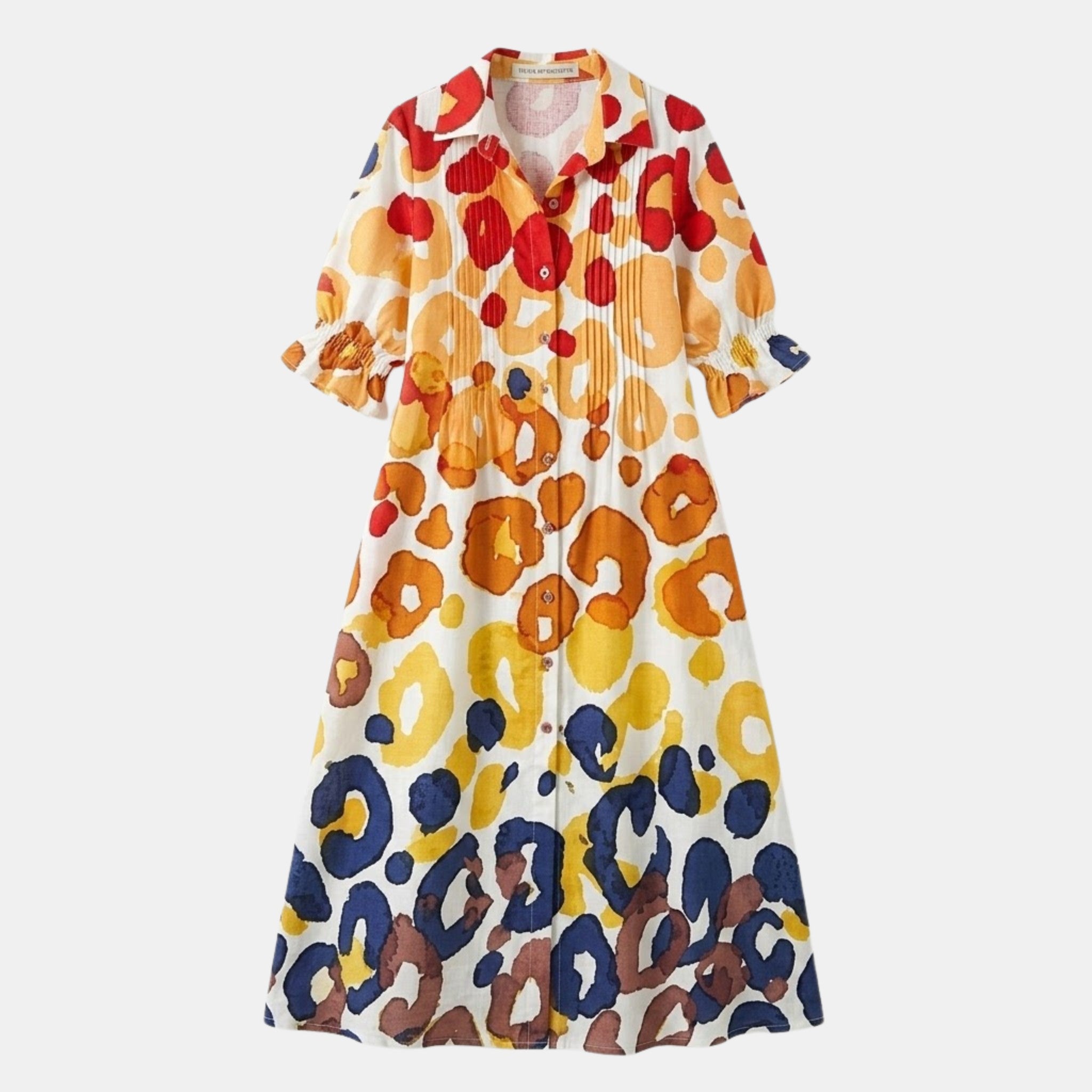 Women’s Printed Button Front Dress – Long Sleeve Loose Fit Design
