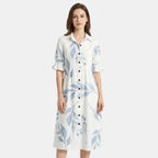 Women’s Printed Button Front Dress – Long Sleeve Loose Fit Design