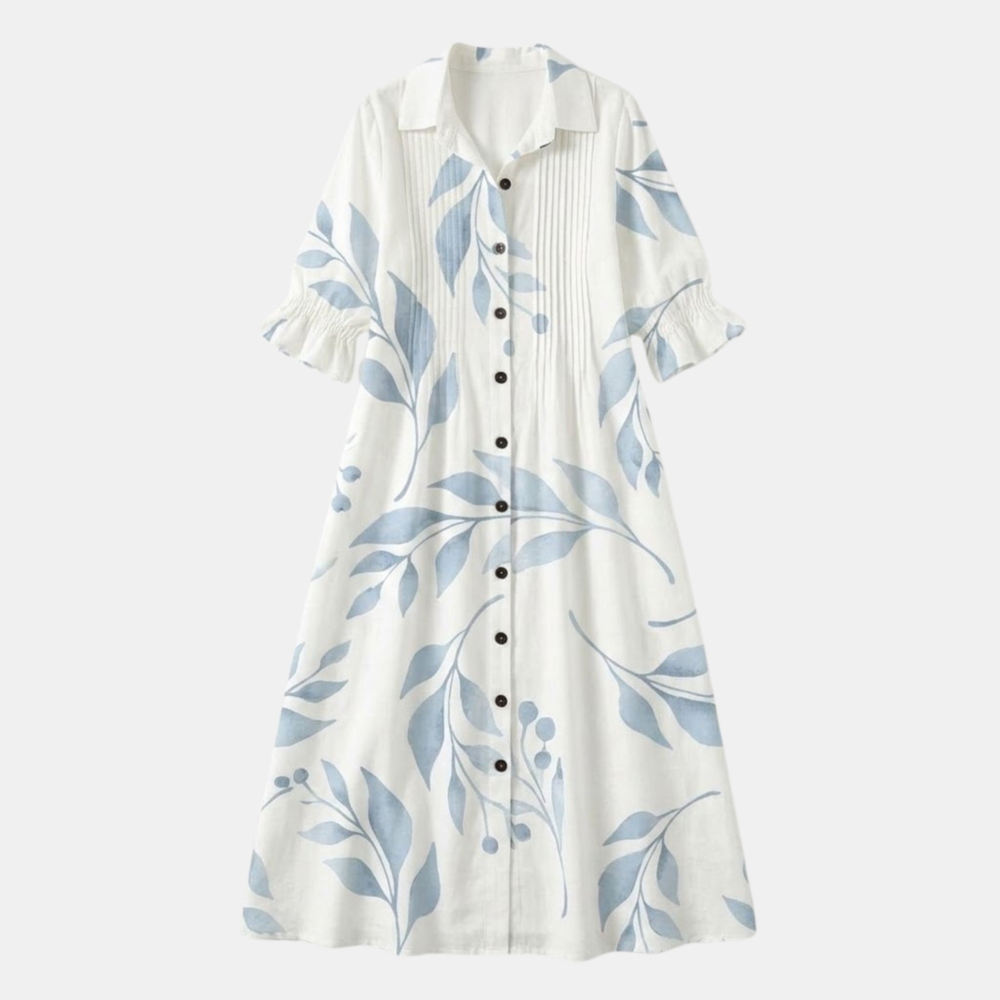 Women’s Printed Button Front Dress – Long Sleeve Loose Fit Design