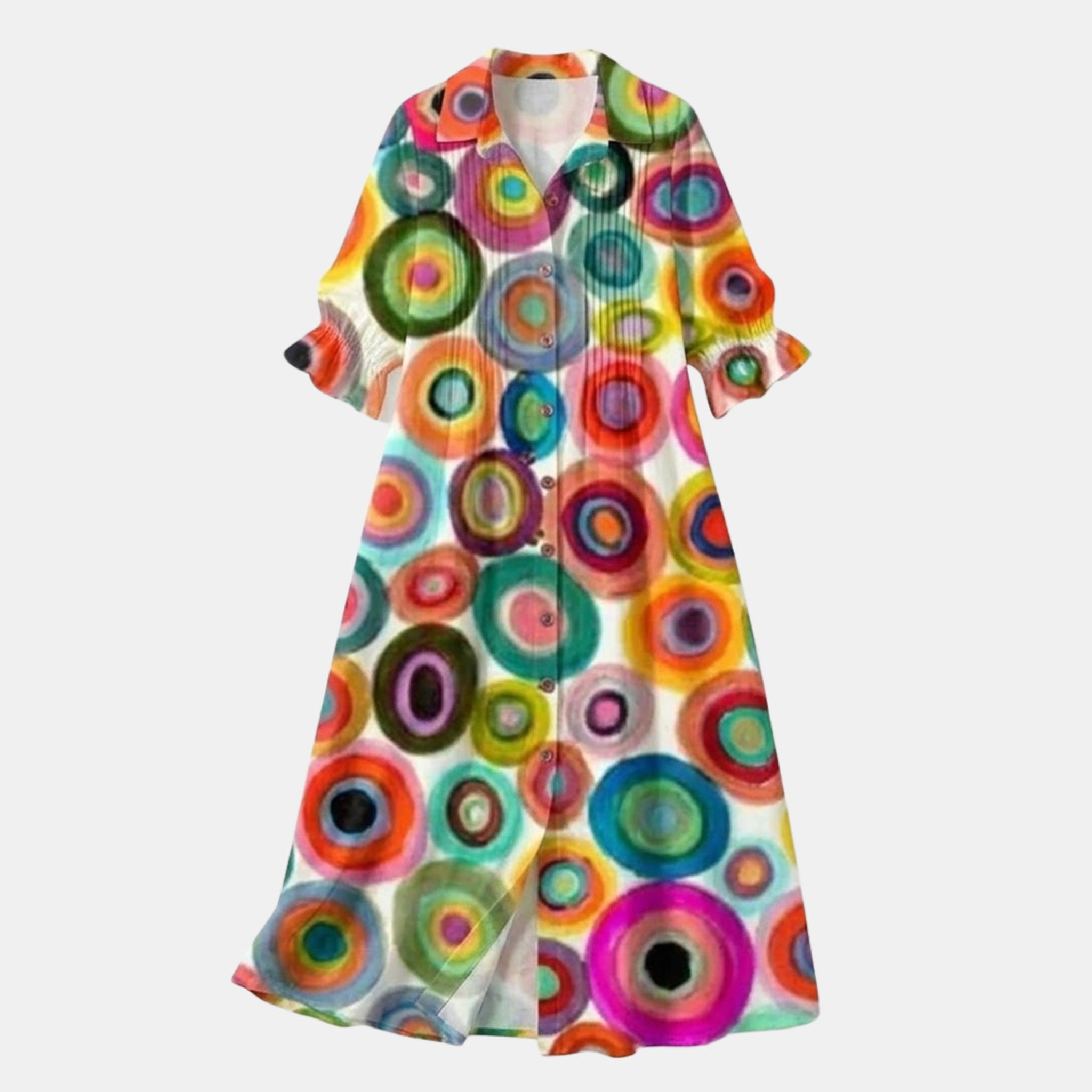 Women’s Printed Button Front Dress – Long Sleeve Loose Fit Design