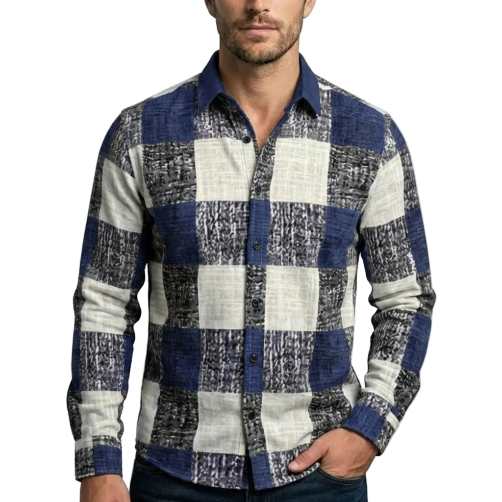 Men’s Button Up Shirt – Long Sleeve Plaid Pattern
