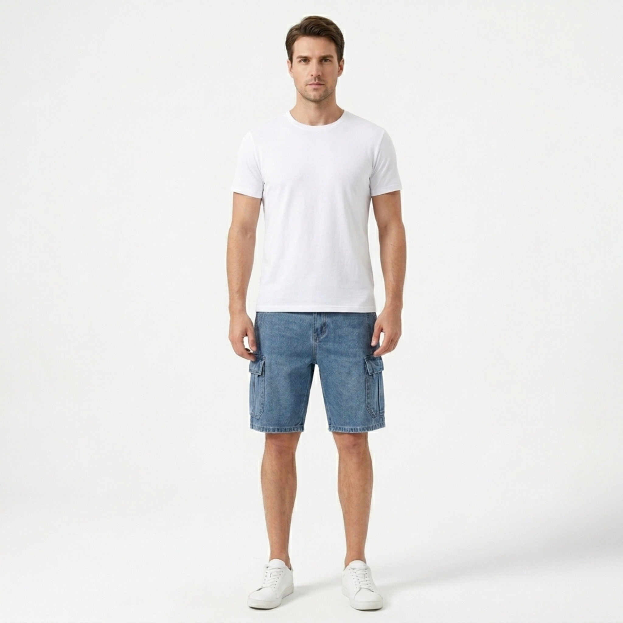 Men’s Cargo Denim Shorts – Relaxed Fit Design