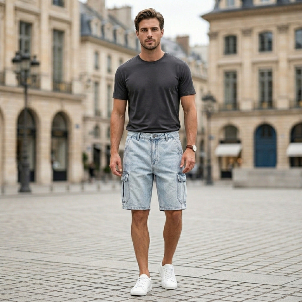 Men’s Cargo Denim Shorts – Relaxed Fit Design
