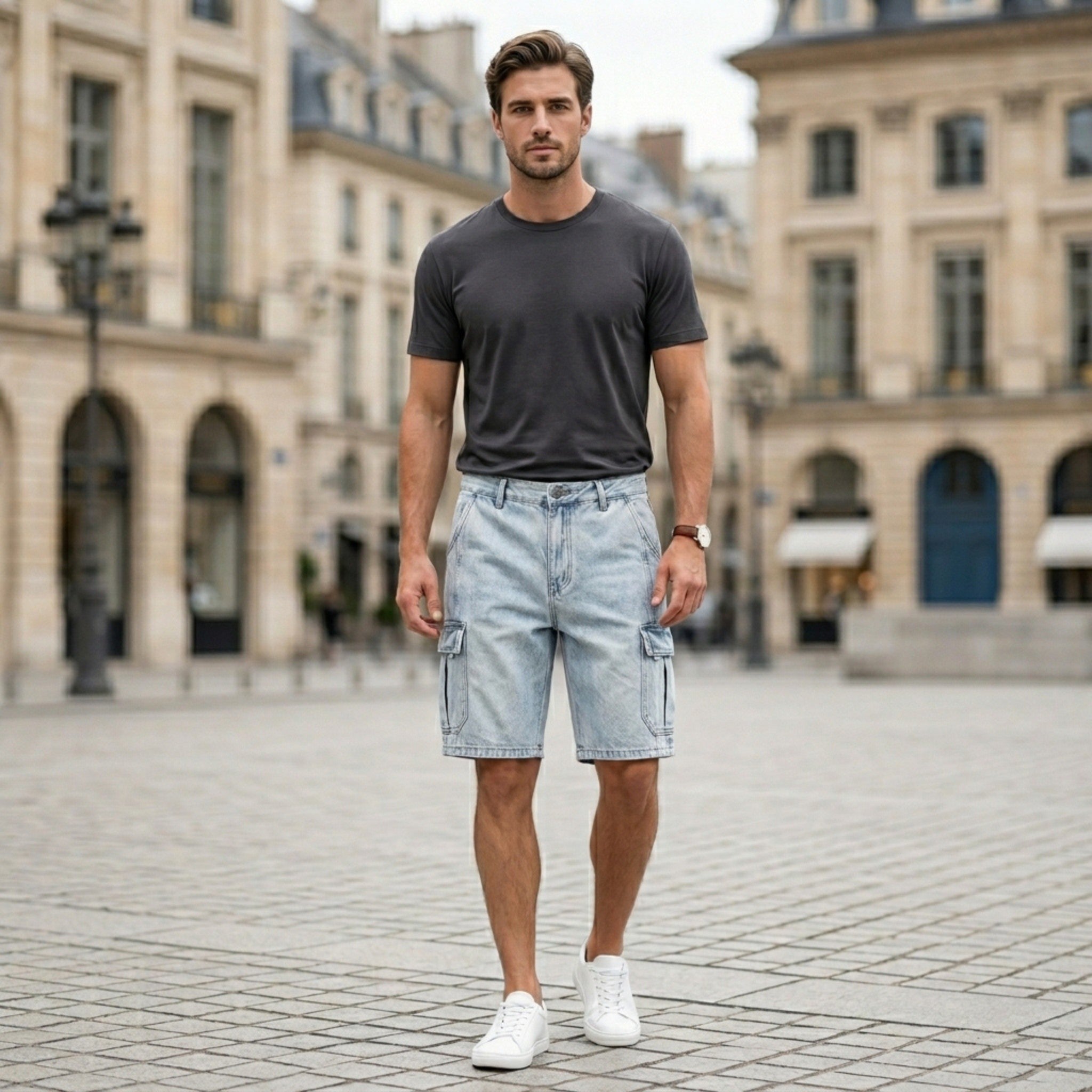 Men’s Cargo Denim Shorts – Relaxed Fit Design
