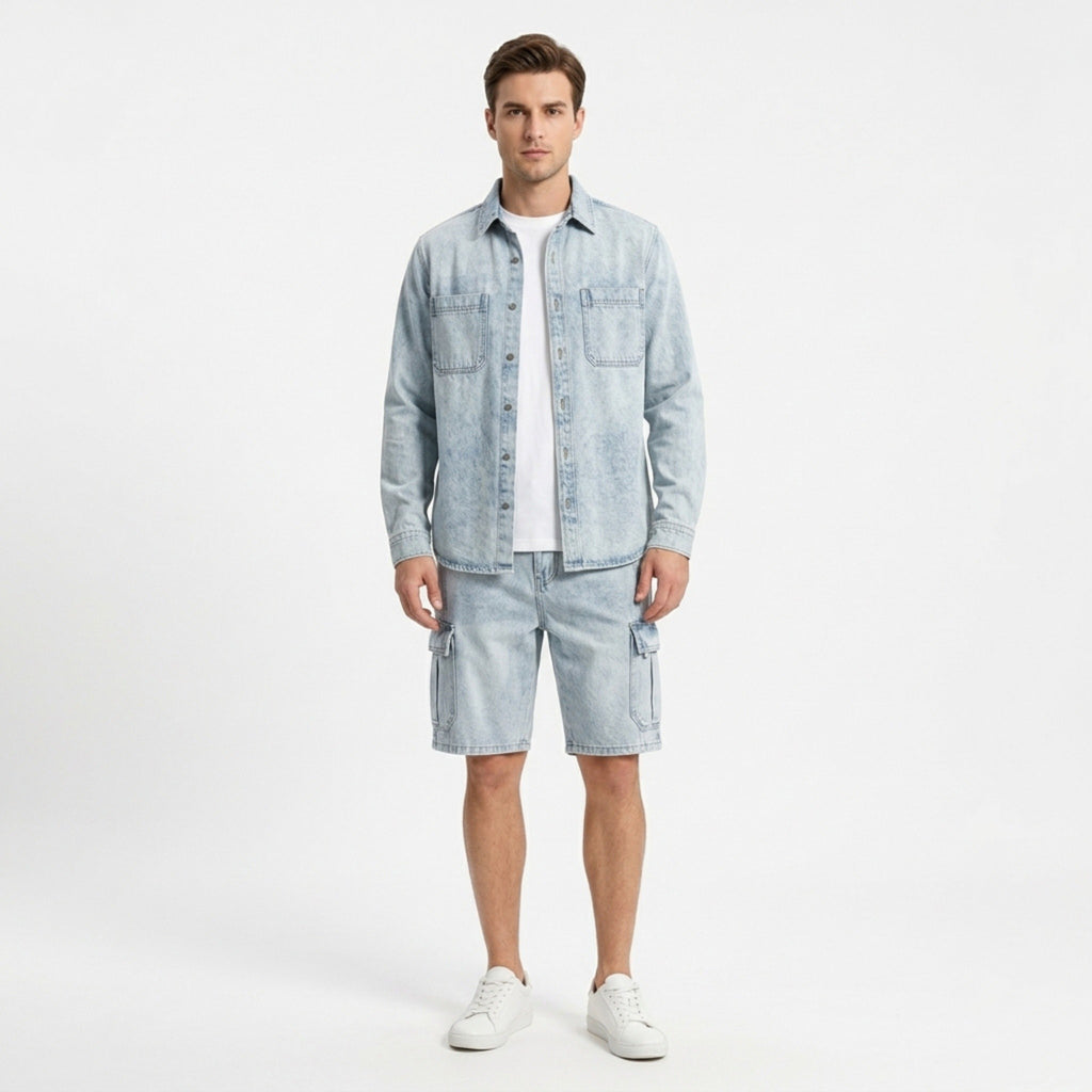 Men’s Cargo Denim Shorts – Relaxed Fit Design