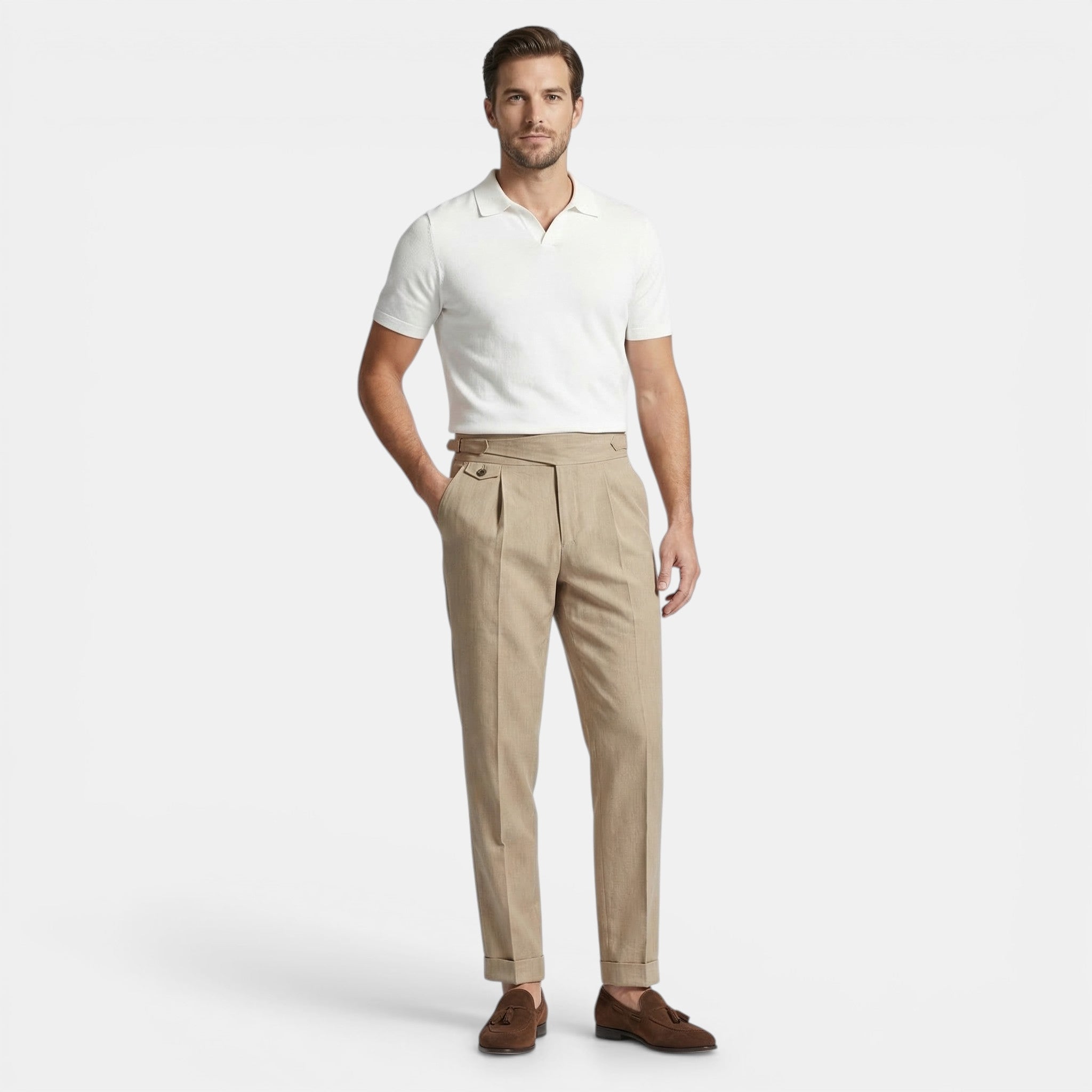 Men’s Cropped Suit Pants – Mid Waist Solid Design