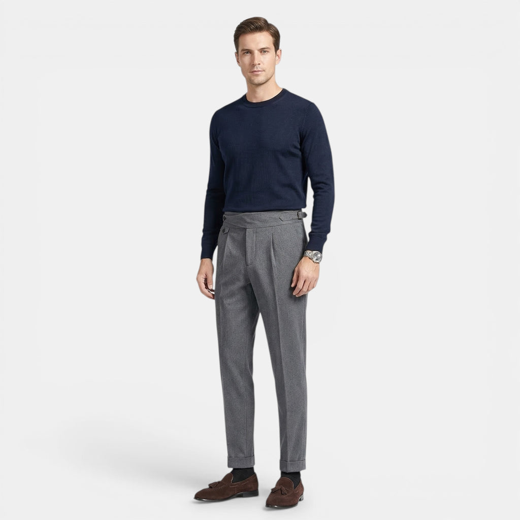 Men’s Cropped Suit Pants – Mid Waist Solid Design