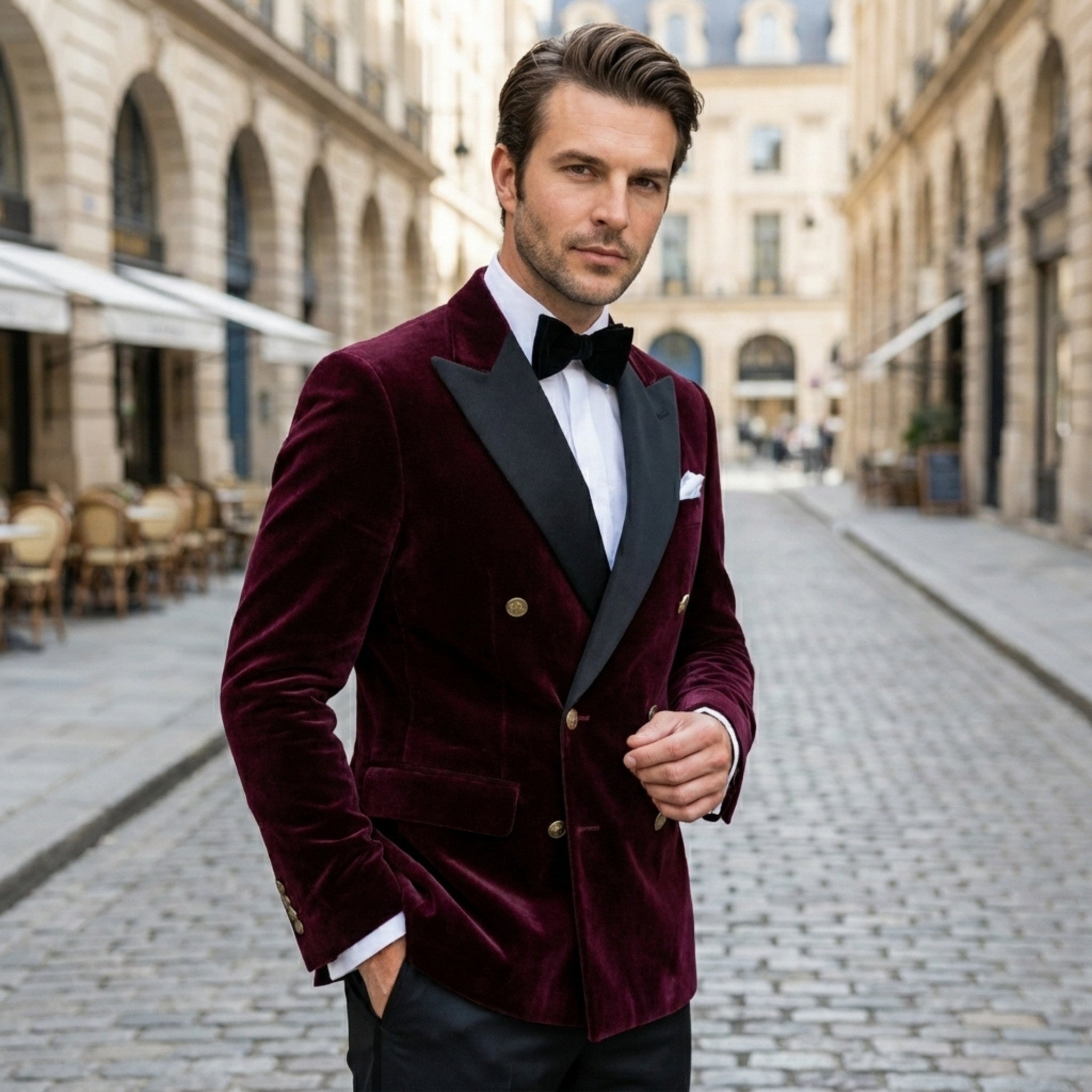 Men’s Tailored Double Breasted Blazer – Six Button Velvet