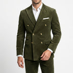 Men’s Tailored Double Breasted Suit Set – Six Button Corduroy