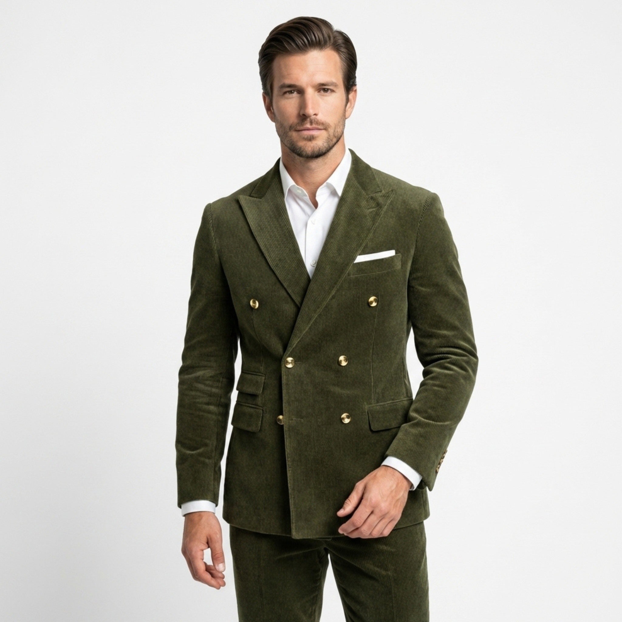 Men’s Tailored Double Breasted Suit Set – Six Button Corduroy
