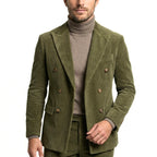 Men’s Tailored Double Breasted Suit Set – Six Button Corduroy