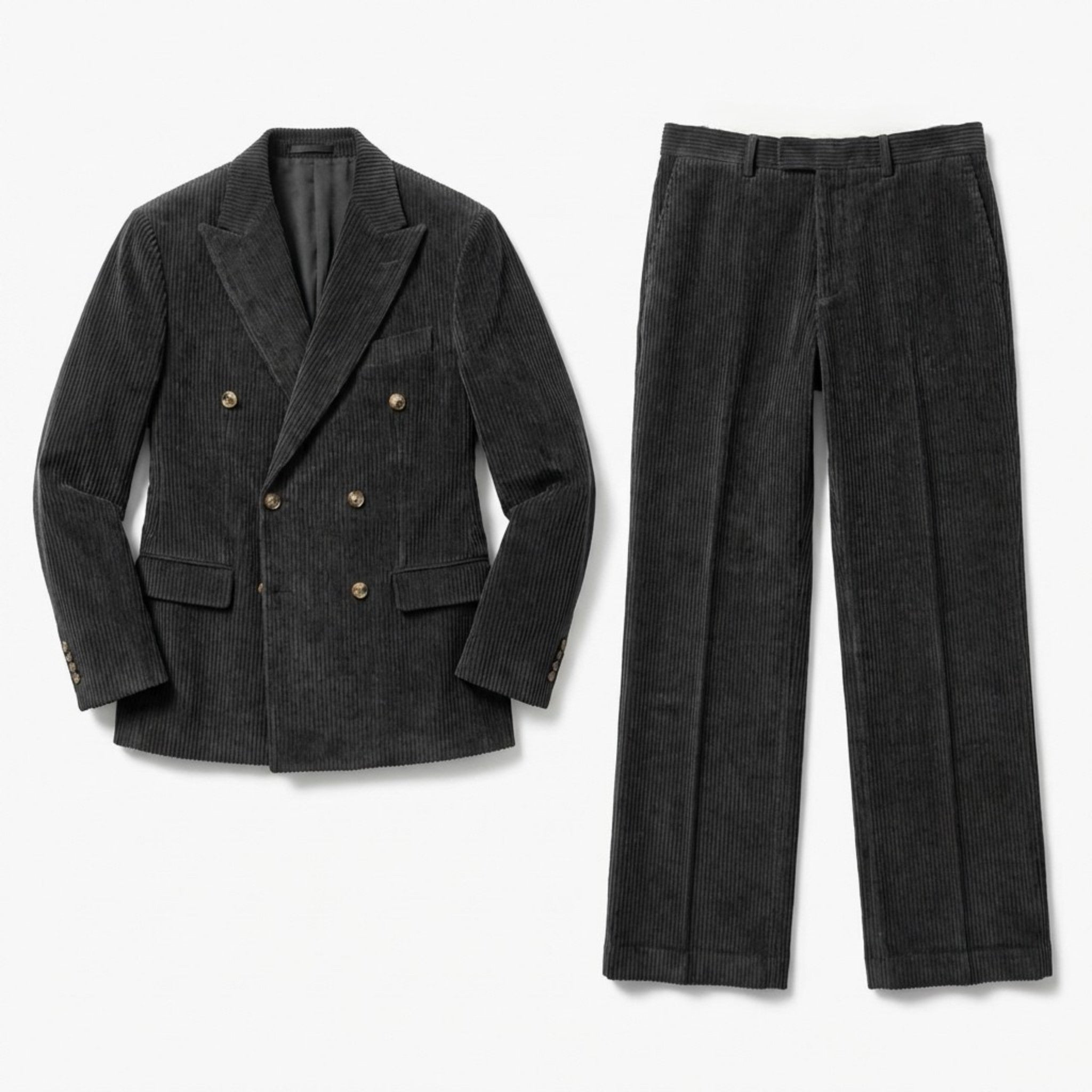 Men’s Tailored Double Breasted Suit Set – Six Button Corduroy