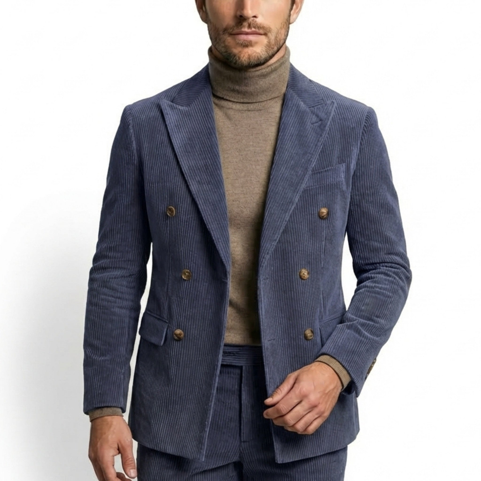 Men’s Tailored Double Breasted Suit Set – Six Button Corduroy