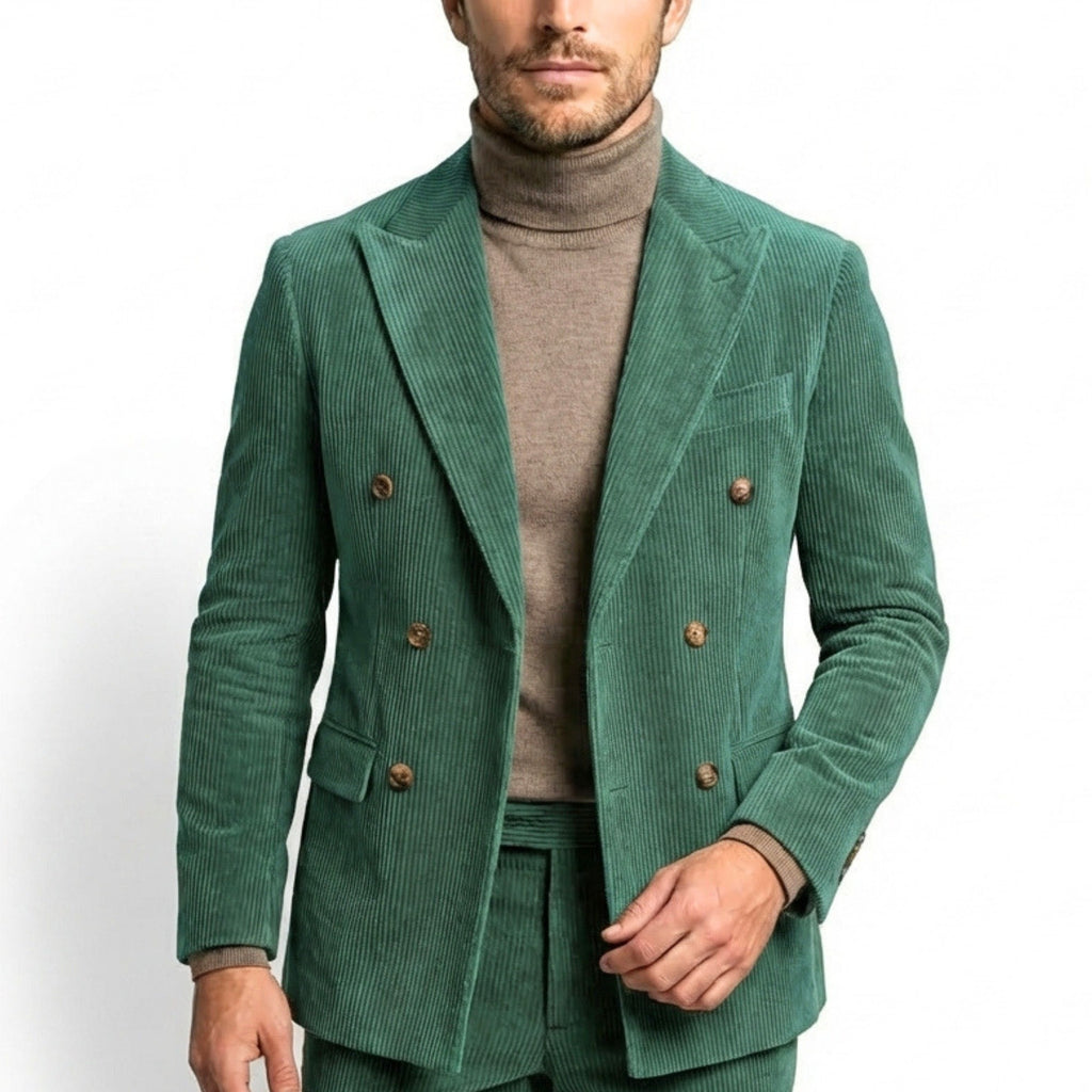 Men’s Tailored Double Breasted Suit Set – Six Button Corduroy