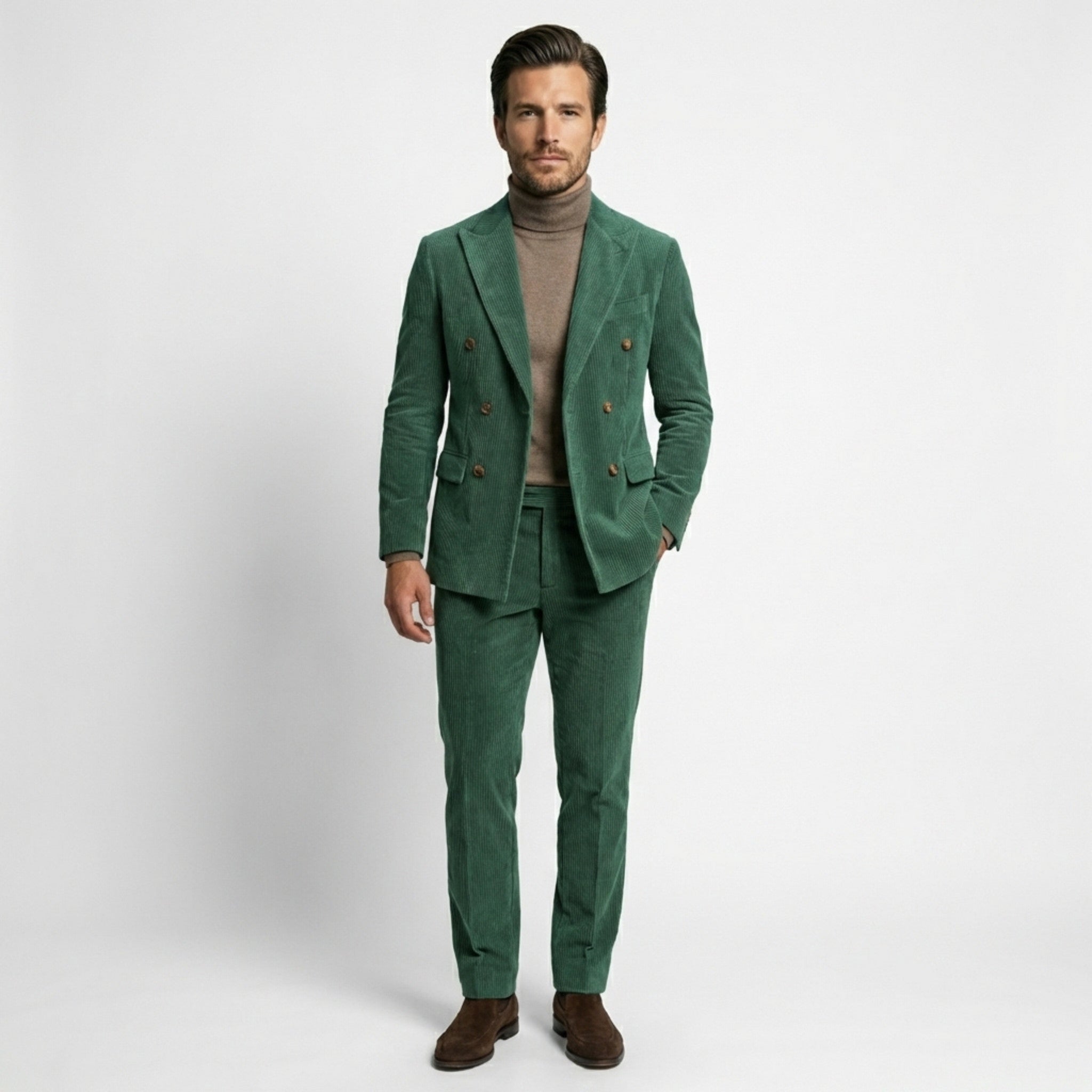 Men’s Tailored Double Breasted Suit Set – Six Button Corduroy
