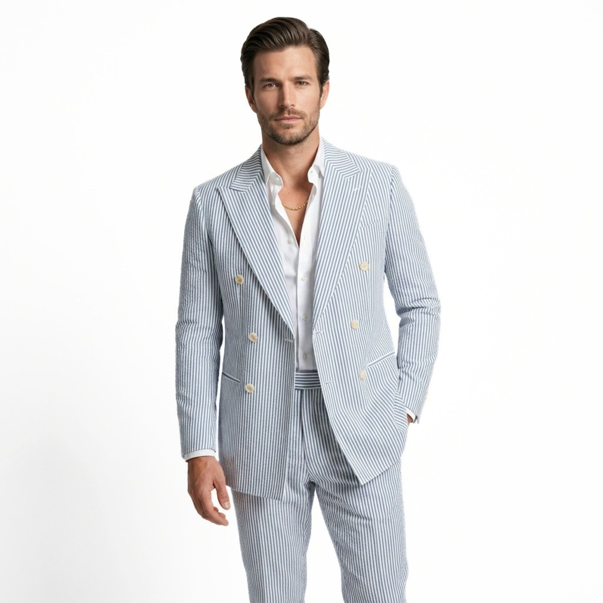Men's Tailored Fit Double Breasted Six-buttons 2 Pieces Beach Wedding Suits