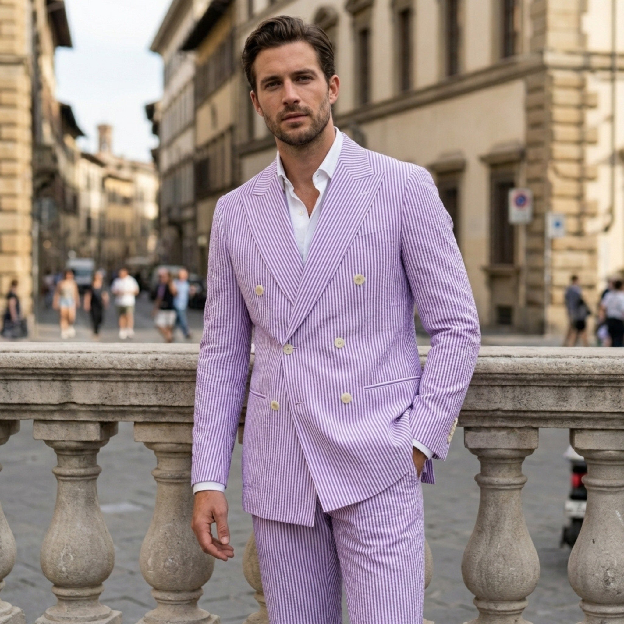 Men's Tailored Fit Double Breasted Six-buttons 2 Pieces Beach Wedding Suits