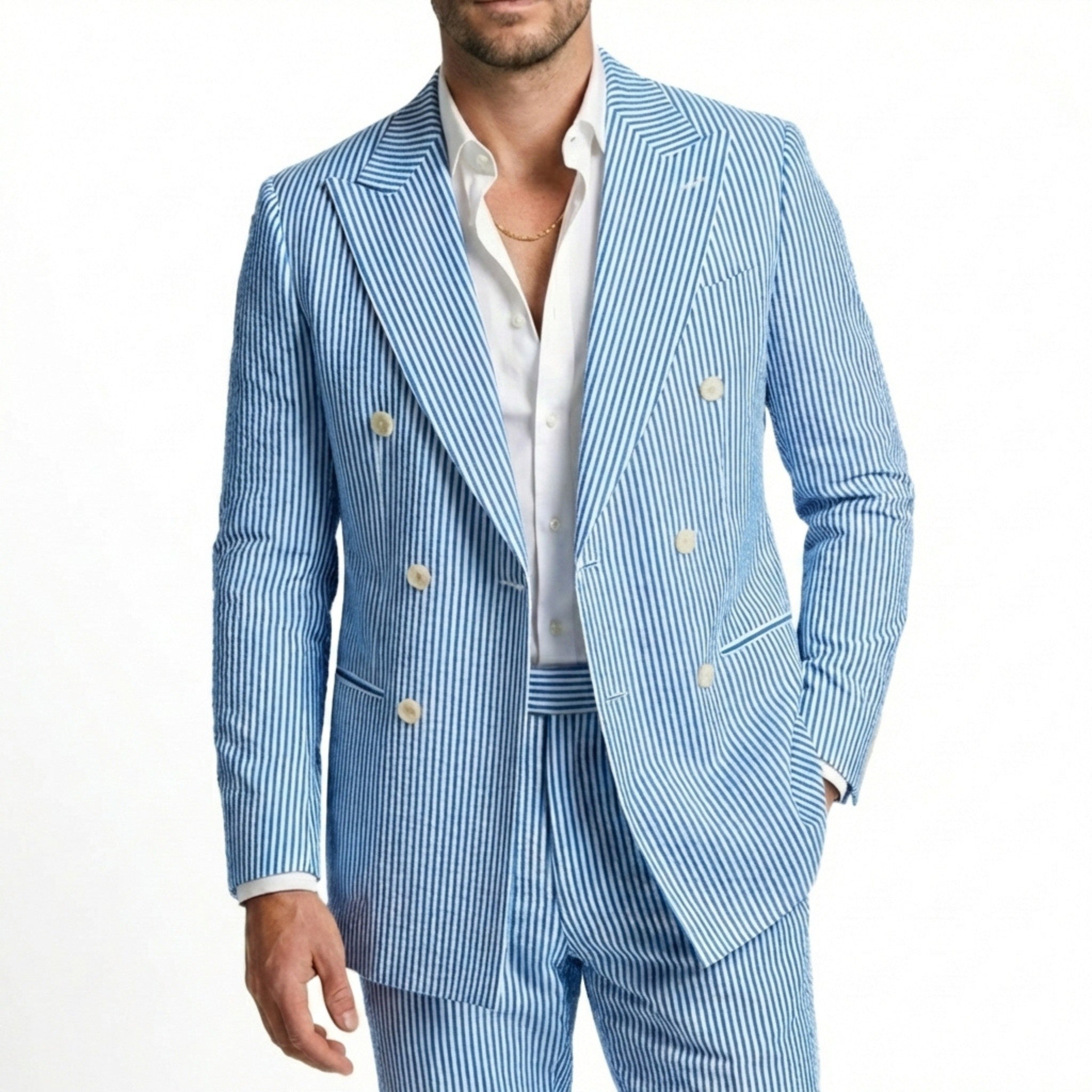 Men's Tailored Fit Double Breasted Six-buttons 2 Pieces Beach Wedding Suits