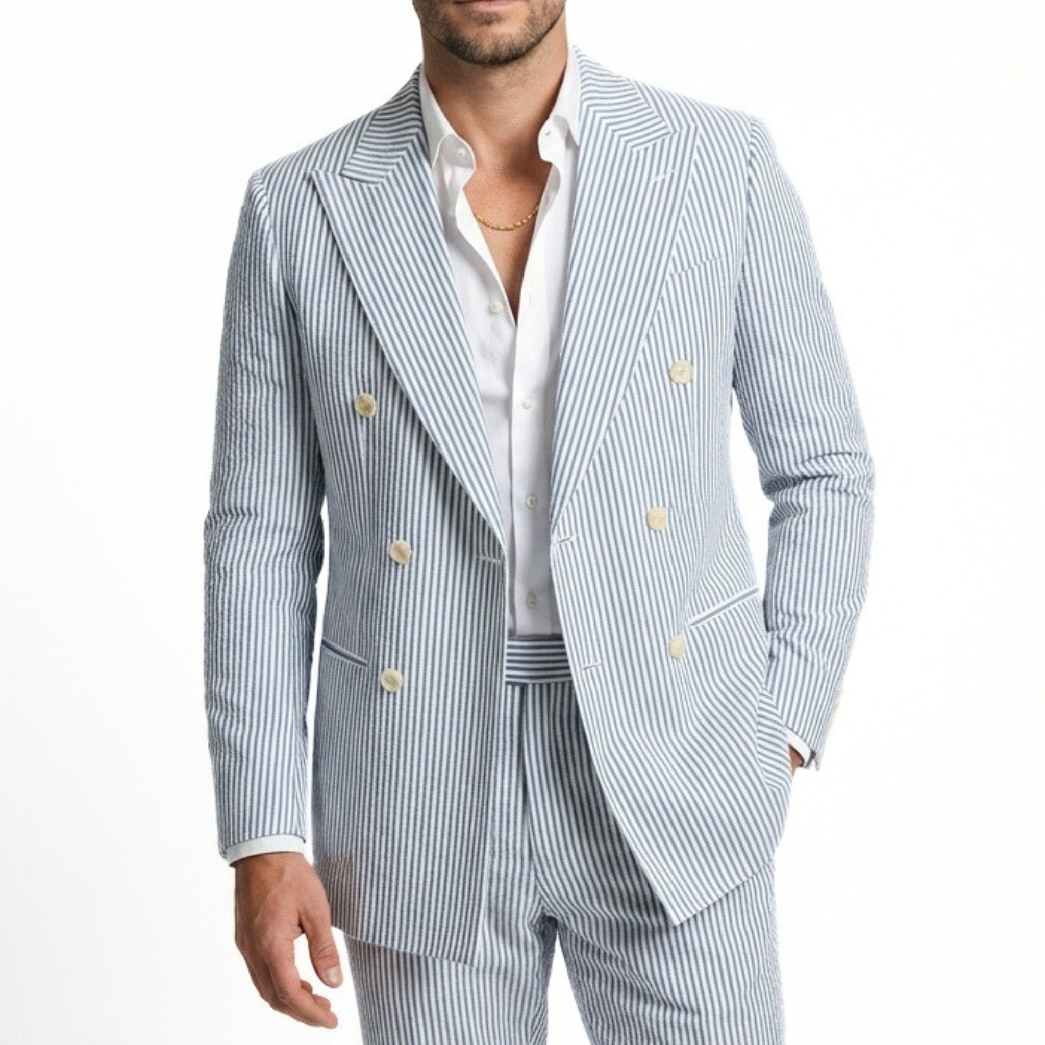 Men's Tailored Fit Double Breasted Six-buttons 2 Pieces Beach Wedding Suits