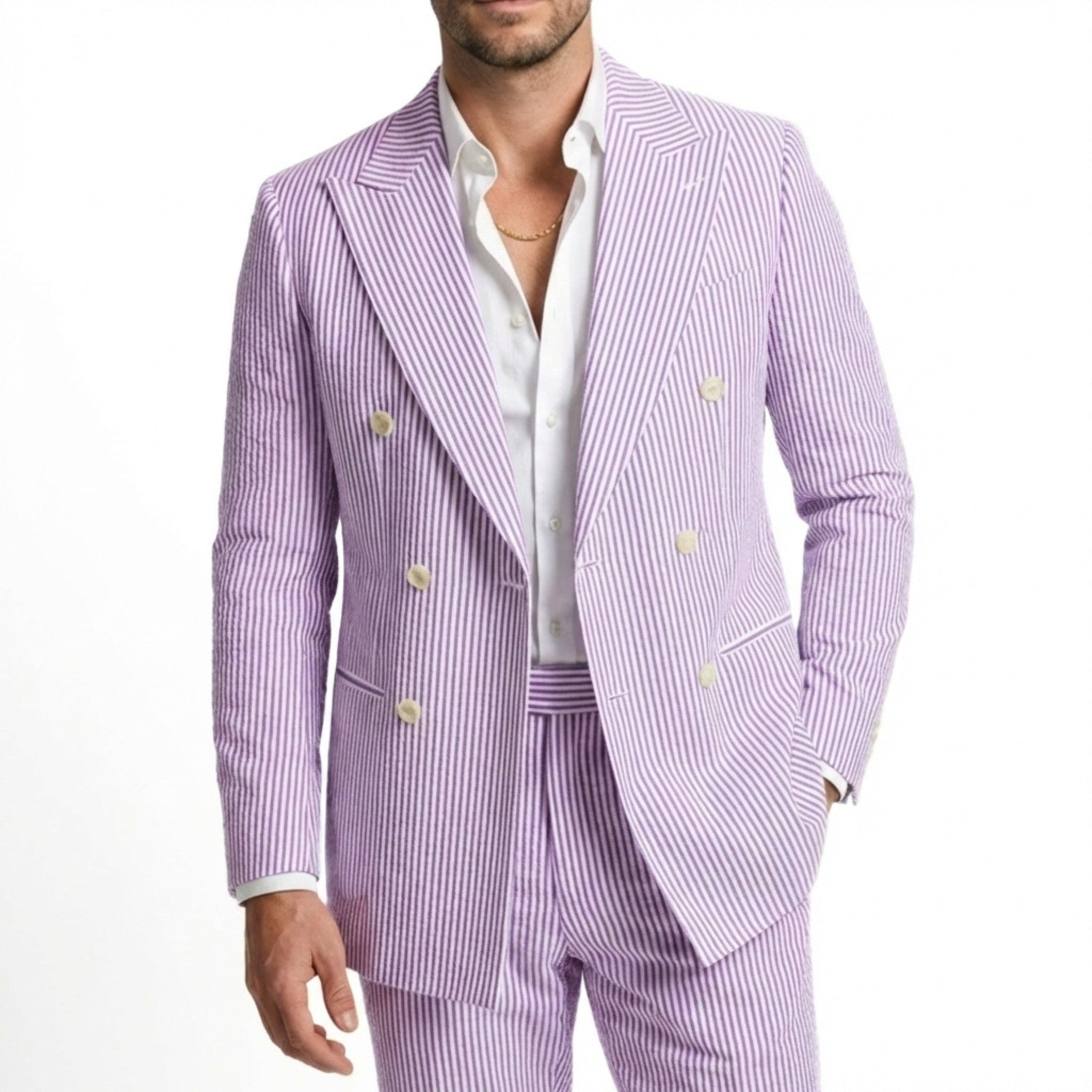 Men's Tailored Fit Double Breasted Six-buttons 2 Pieces Beach Wedding Suits