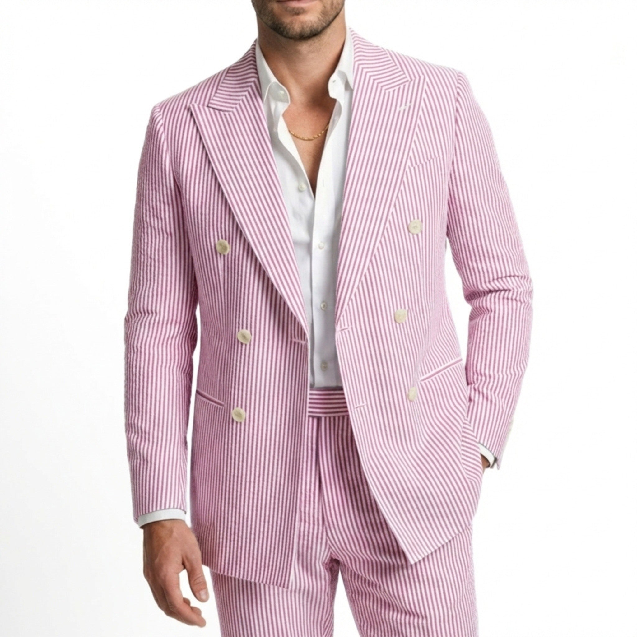 Men's Tailored Fit Double Breasted Six-buttons 2 Pieces Beach Wedding Suits