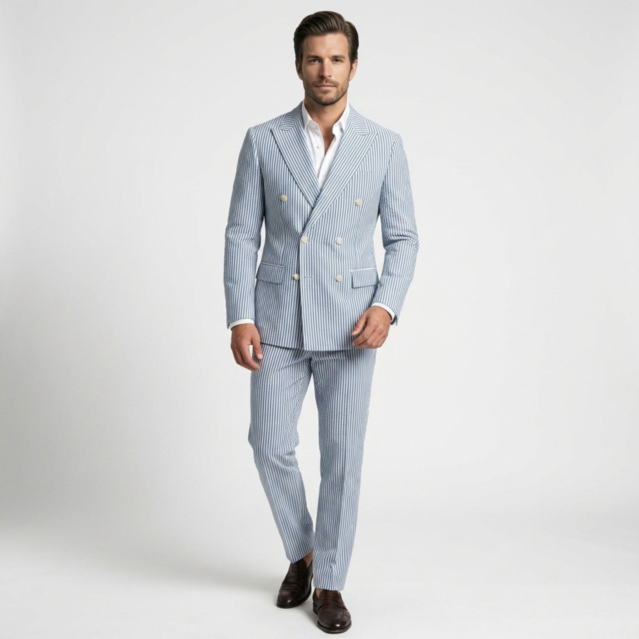 Men's Tailored Fit Double Breasted Six-buttons 2 Pieces Beach Wedding Suits