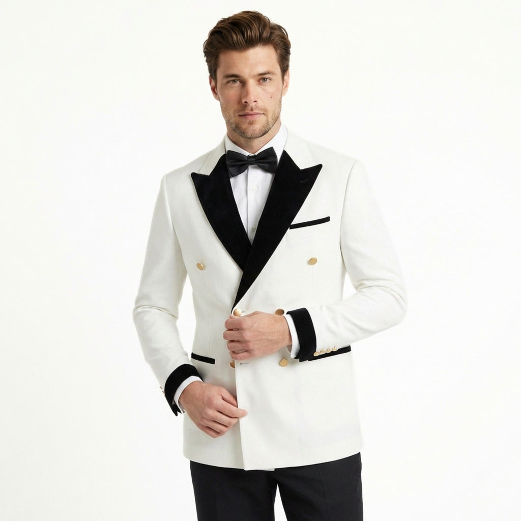 Men’s Colour Block Tuxedo 2-Piece Suit – Tailored Fit Double Breasted Six Buttons Wedding Party Prom