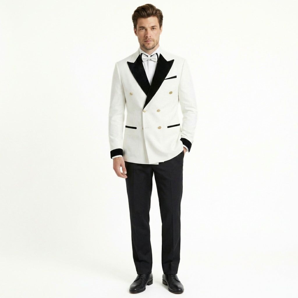 Men’s Colour Block Tuxedo 2-Piece Suit – Tailored Fit Double Breasted Six Buttons Wedding Party Prom