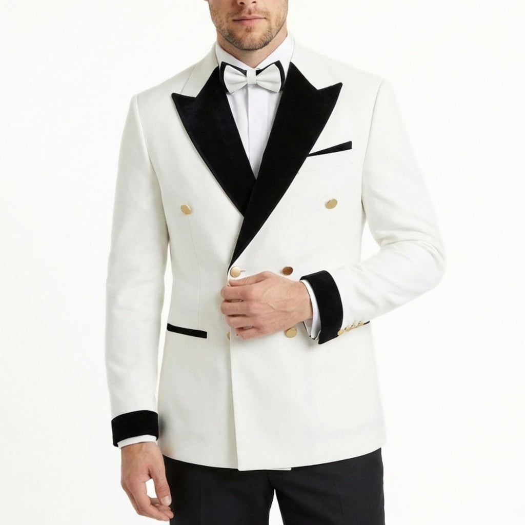 Men’s Colour Block Tuxedo 2-Piece Suit – Tailored Fit Double Breasted Six Buttons Wedding Party Prom