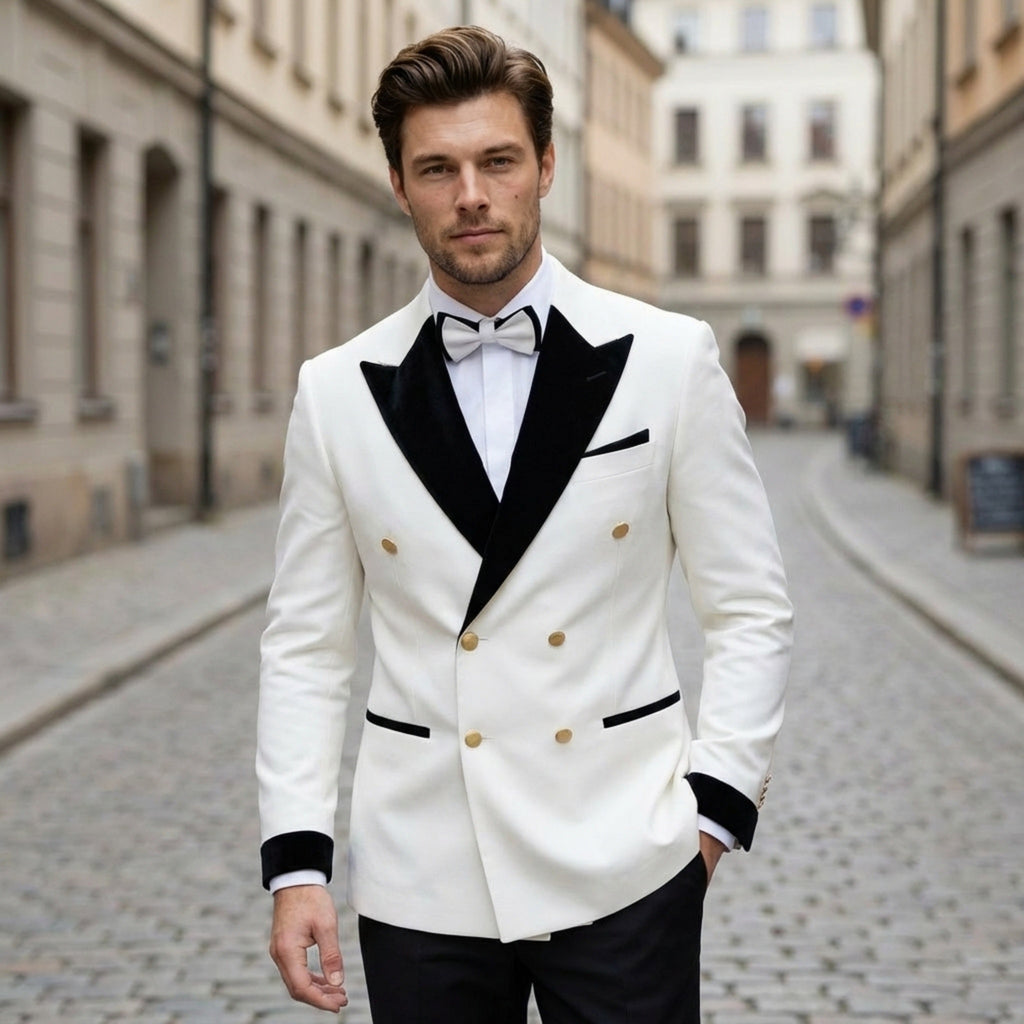 Men’s Colour Block Tuxedo 2-Piece Suit – Tailored Fit Double Breasted Six Buttons Wedding Party Prom