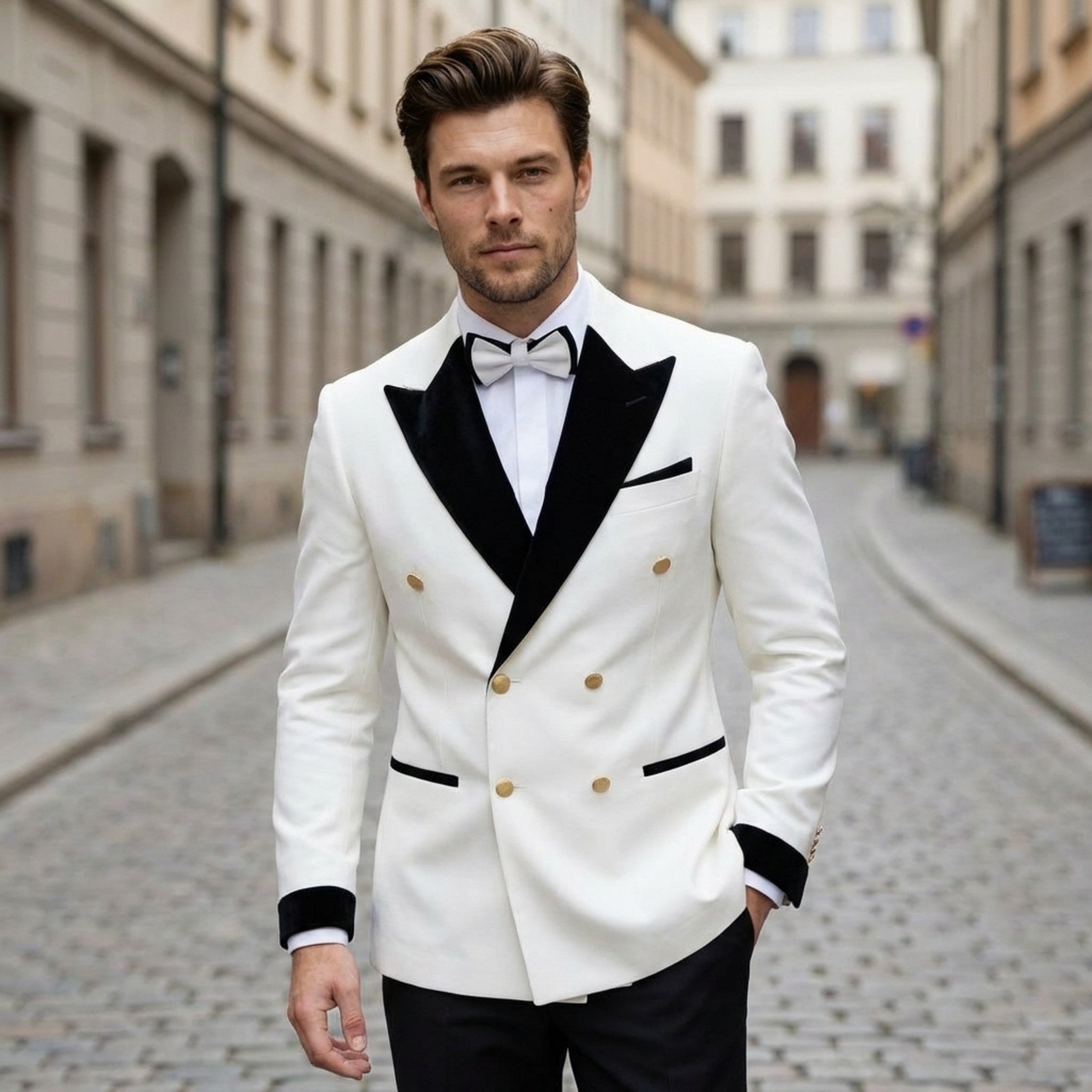 Men’s Colour Block Tuxedo 2-Piece Suit – Tailored Fit Double Breasted Six Buttons Wedding Party Prom