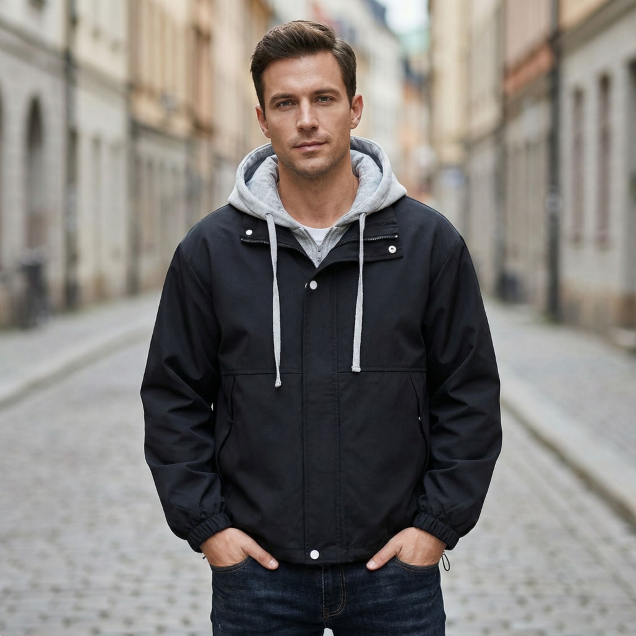 Men’s Faux Layered Spring Jacket – Casual Hooded Style