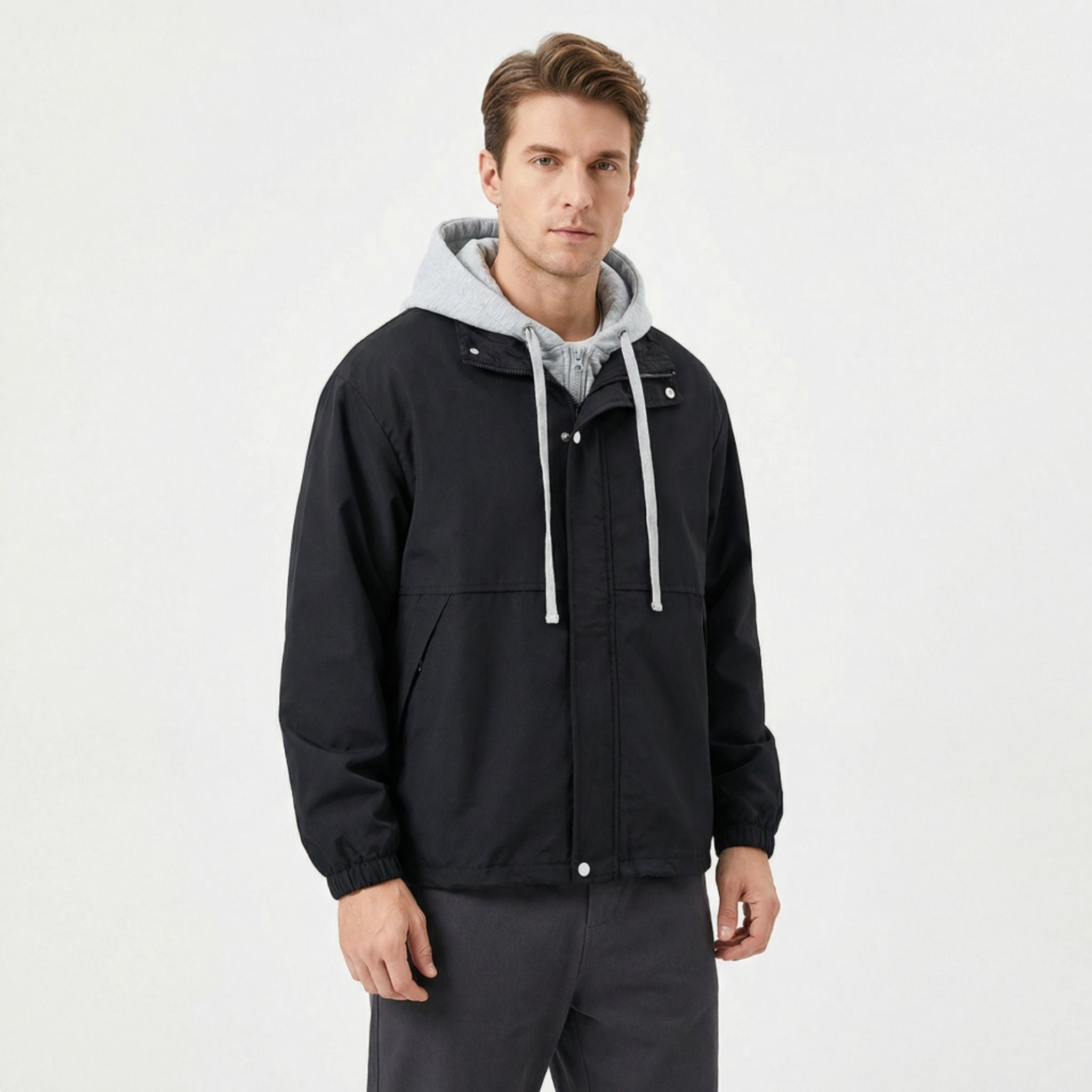 Men’s Faux Layered Spring Jacket – Casual Hooded Style