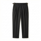 Men’s High Waist Pleated Trousers – Double Belt Straight Fit