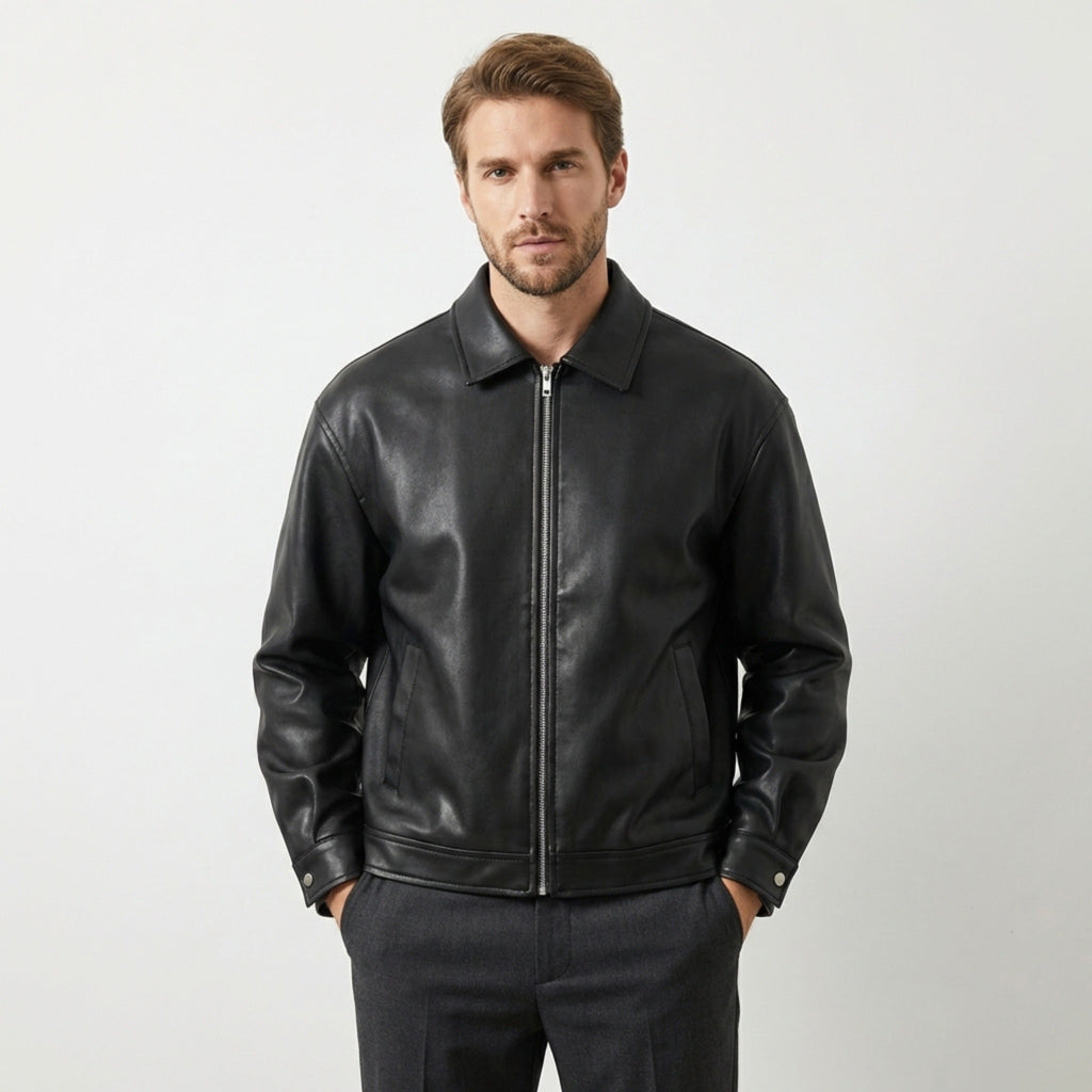 Men’s Oversized Faux Leather Jacket – Relaxed Fit