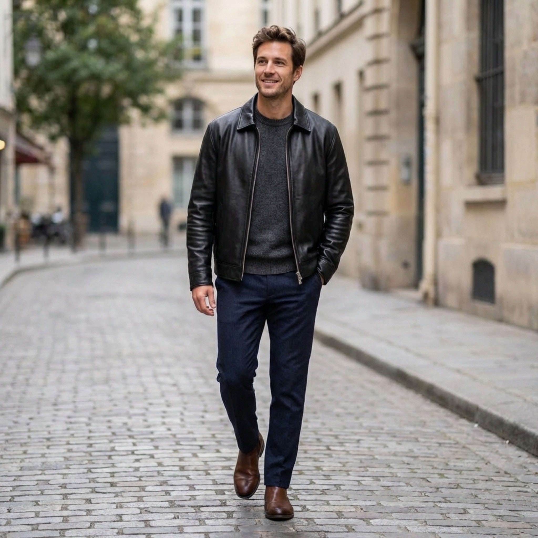 Men’s Oversized Faux Leather Jacket – Relaxed Fit