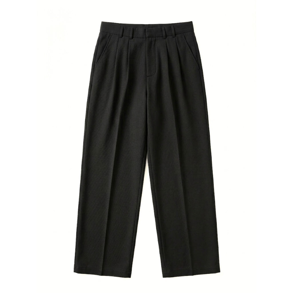 Men’s Pleated Loose Trousers – Straight Leg Woven Style