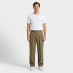 Men’s Pleated Loose Trousers – Straight Leg Woven Style