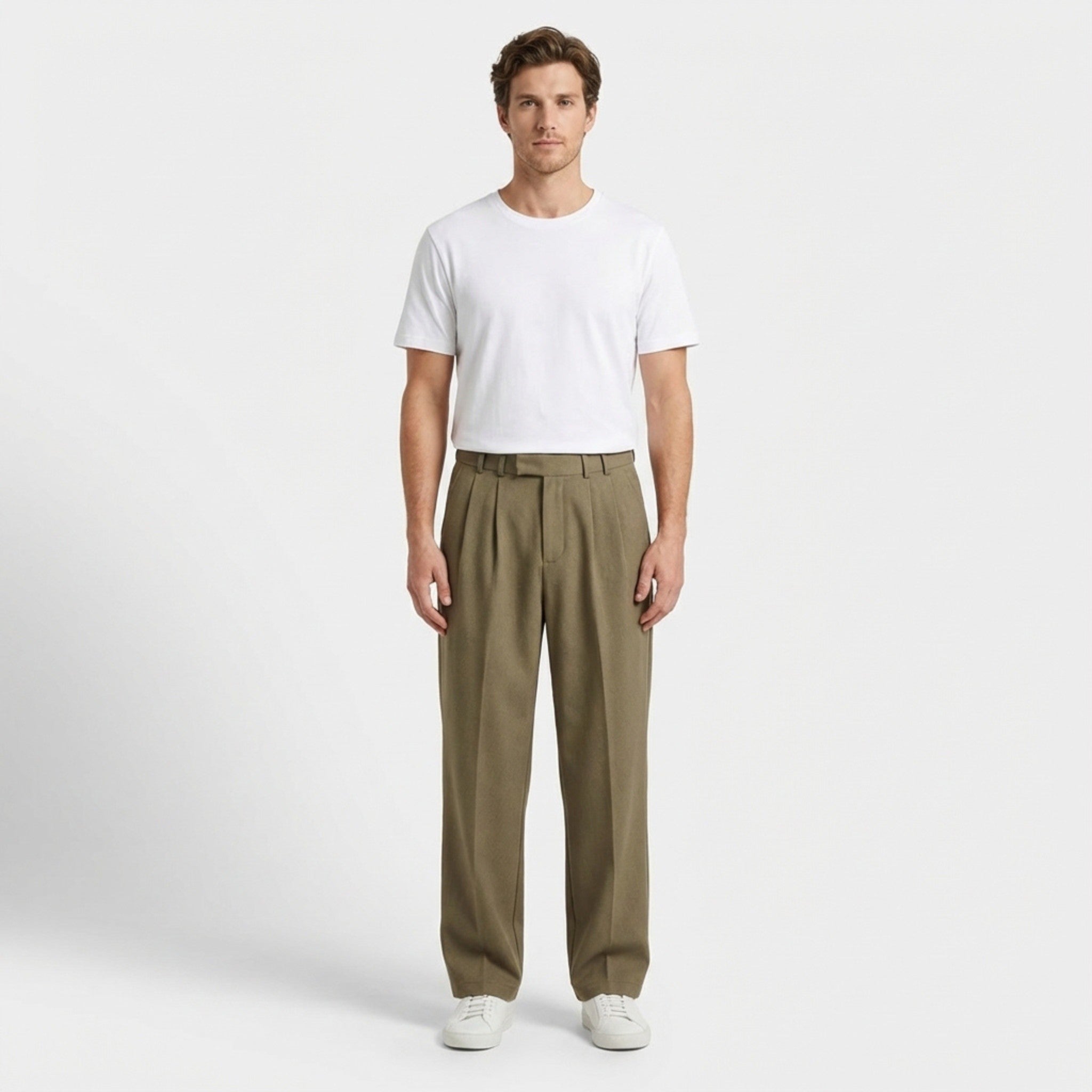 Men’s Pleated Loose Trousers – Straight Leg Woven Style