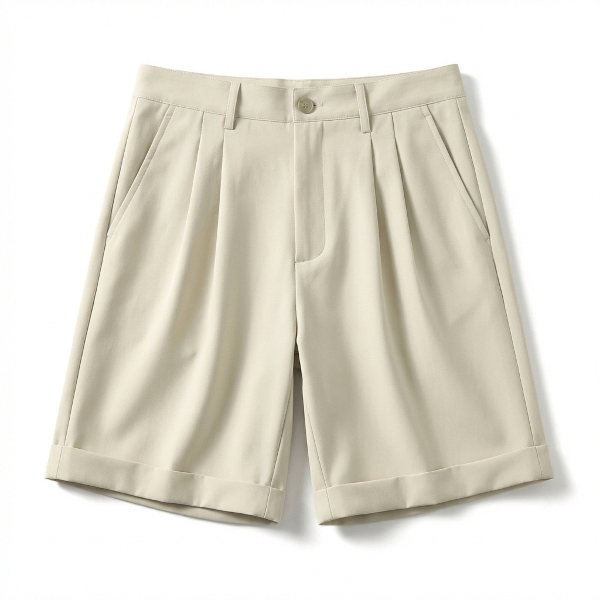 Men’s Pleated Mid Waist Shorts – Straight Leg Tailored