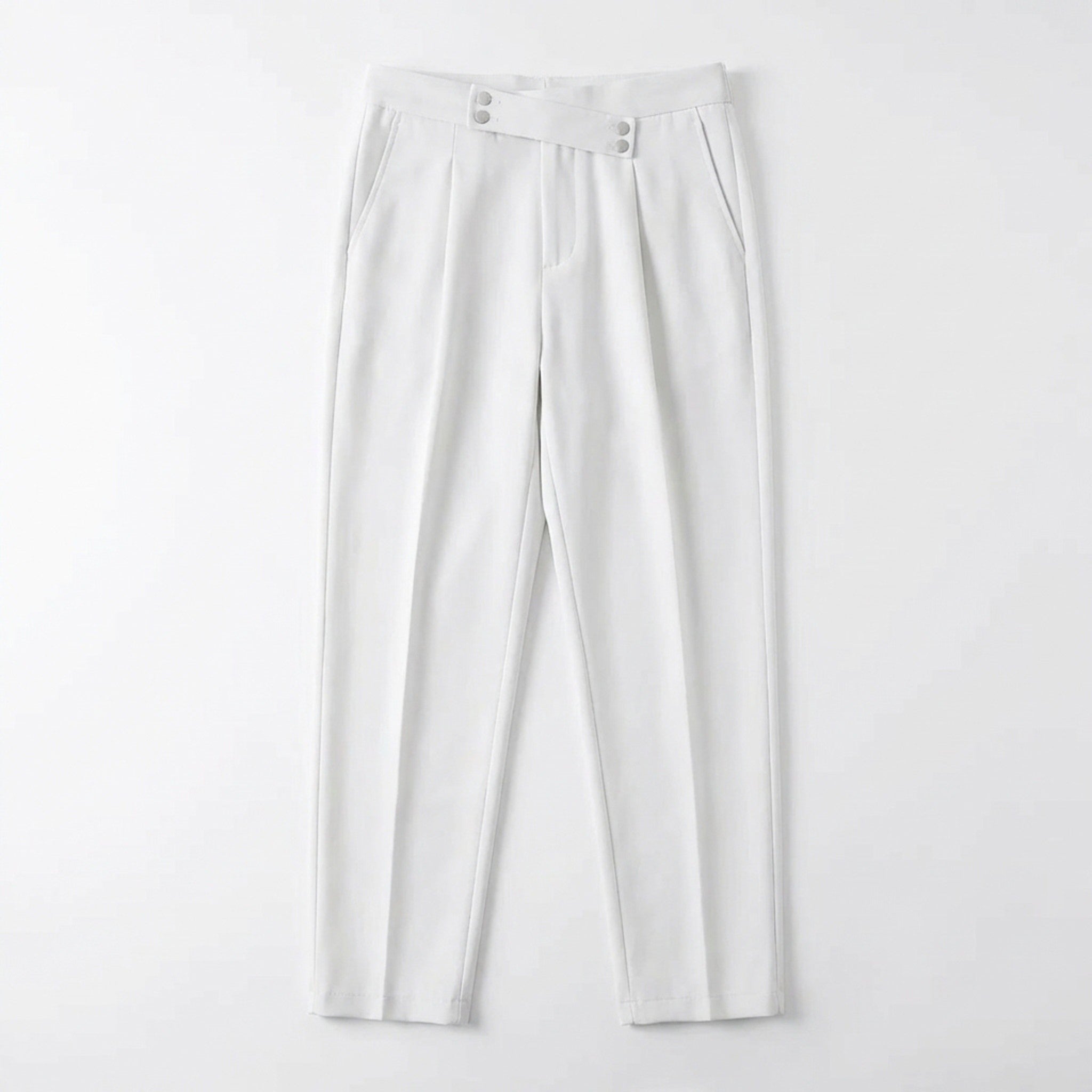 Men’s Pleated Regular Trousers – Straight Leg Button Closure