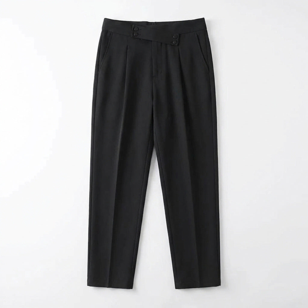 Men’s Pleated Regular Trousers – Straight Leg Button Closure