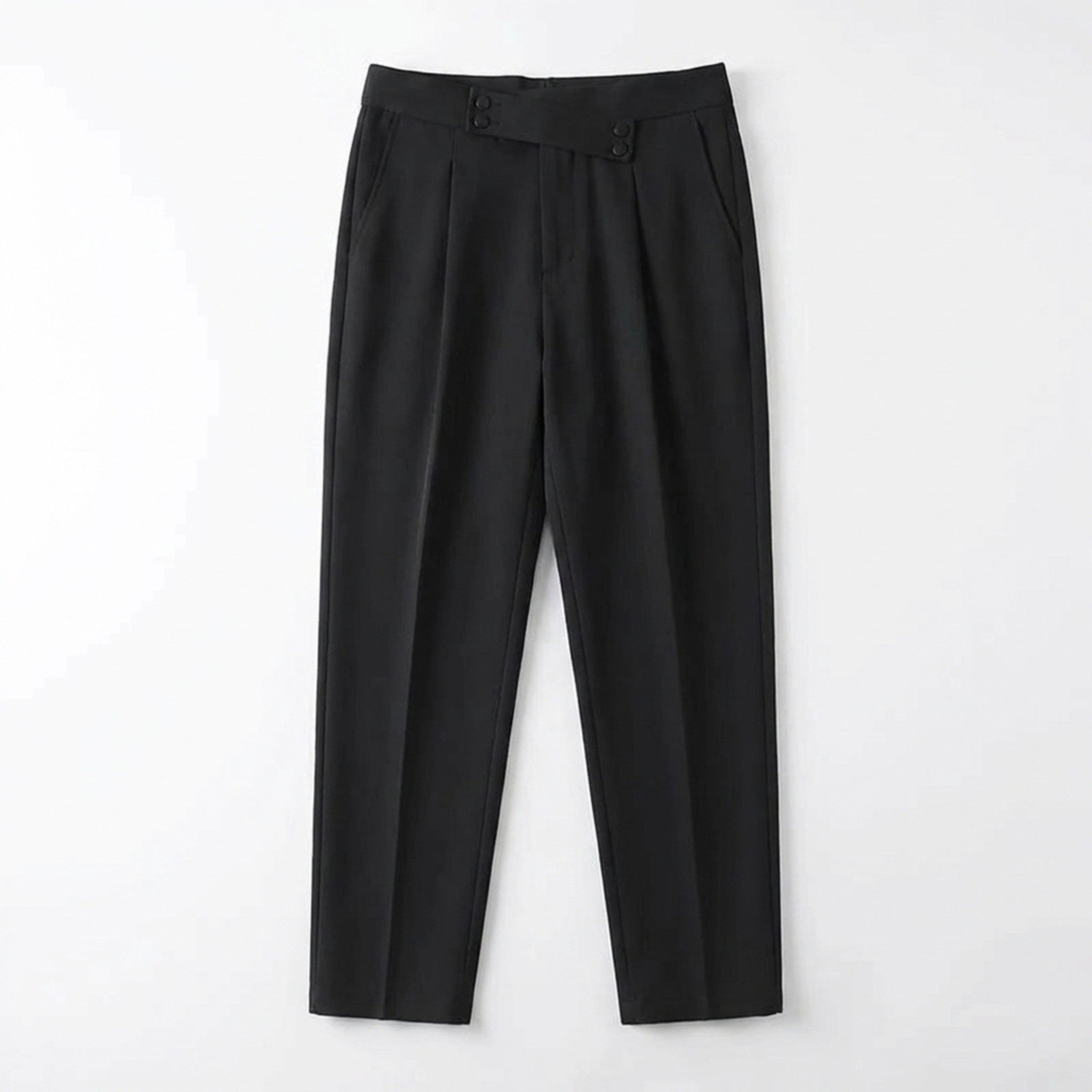 Men’s Pleated Regular Trousers – Straight Leg Button Closure