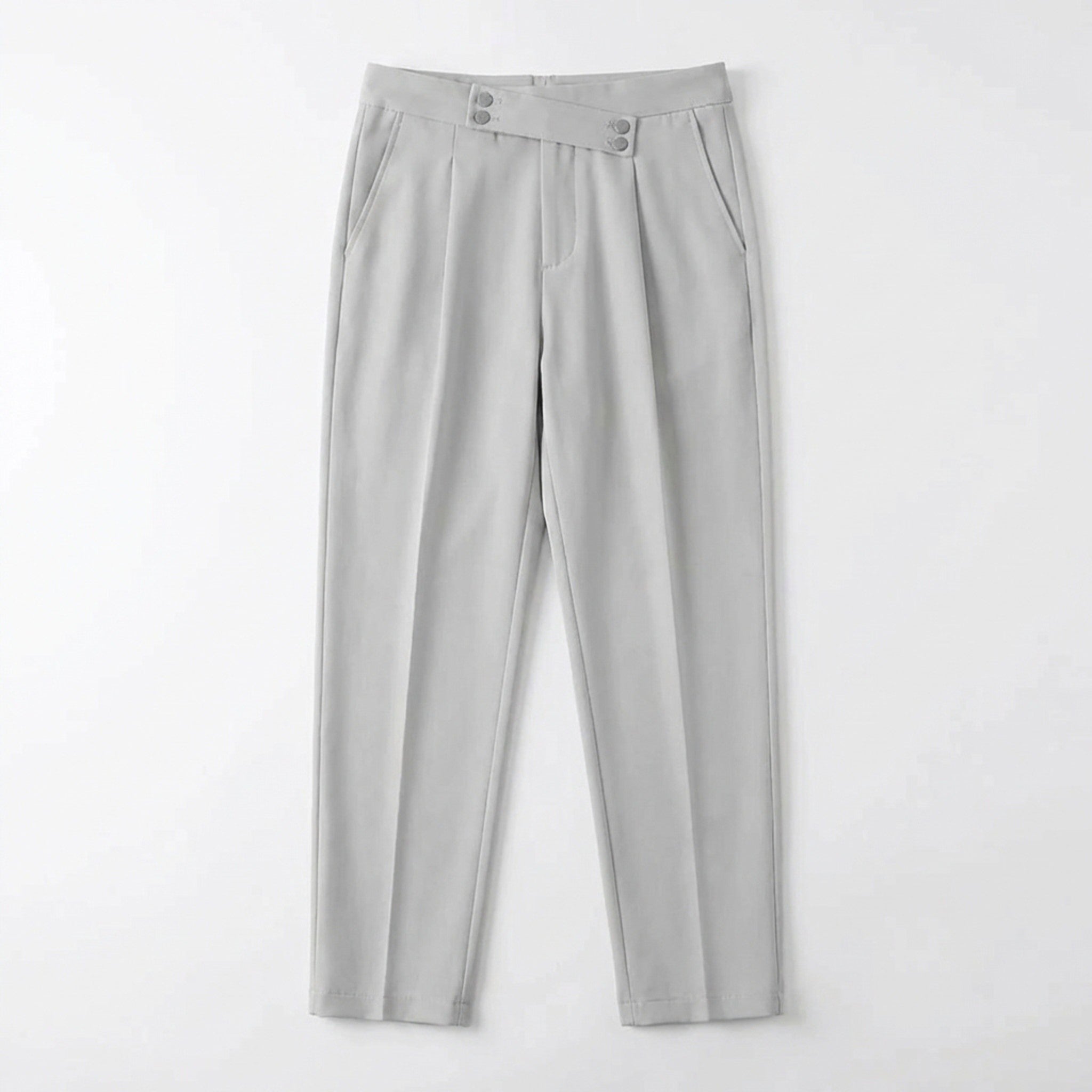 Men’s Pleated Regular Trousers – Straight Leg Button Closure